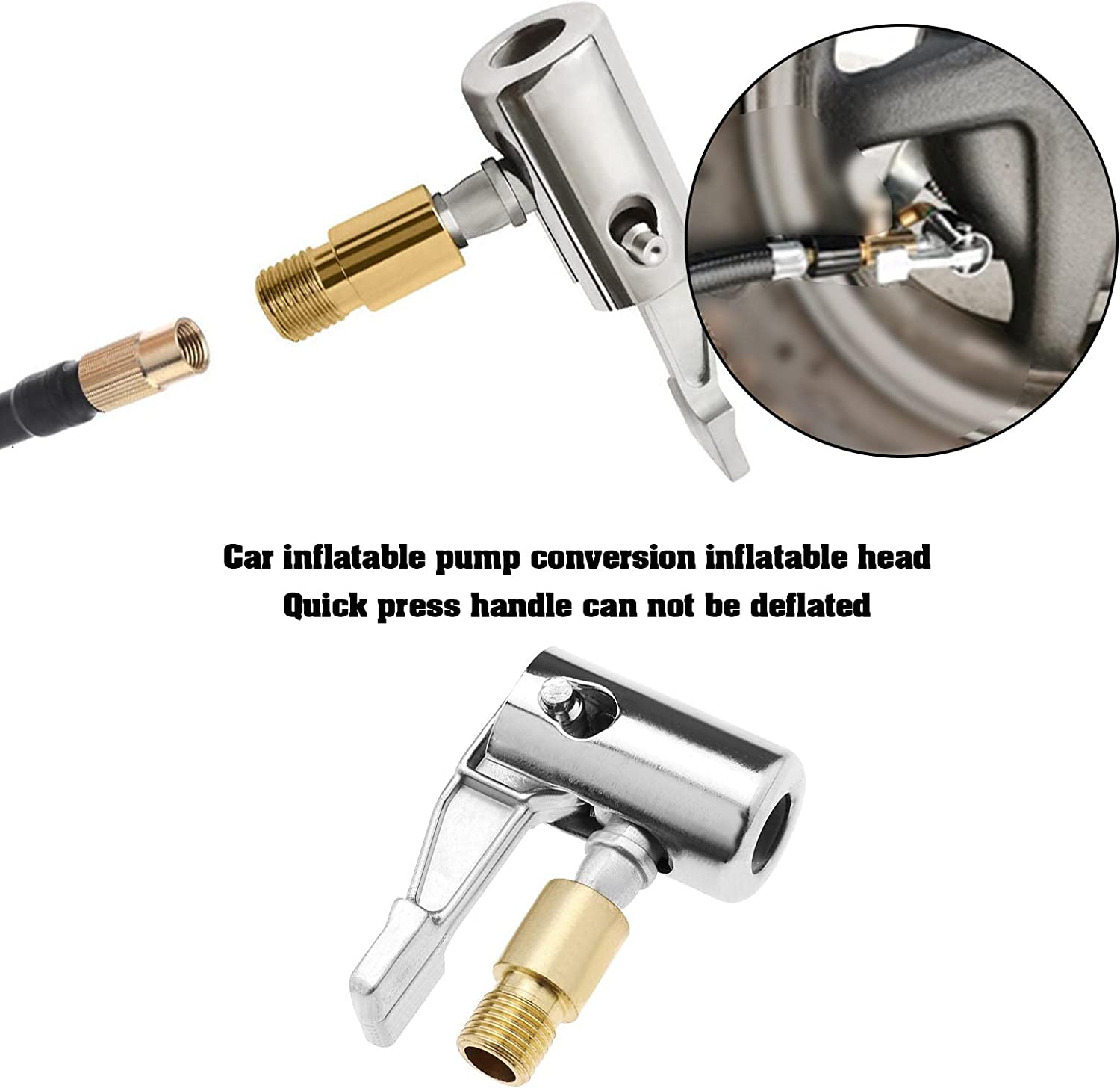 VGOL 8V1 Thread Air Inflator Hose Adapter Replacement Tire Air Chucks Car Air Pump Thread Nozzle Adapter Car Pump Accessories for Motorcycles Car, Non-Deflate image number 4