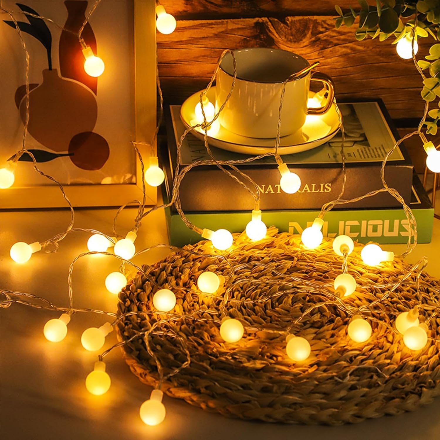 ENLACE LED Globe Fairy Lights, 10 M, 80 LED Fairy Lights, Balls, Warm White, USB Operated, Ball Fairy Lights for Wedding, Party, Christmas, Balcony Decoration, Camping, Indoor and Outdoor Use