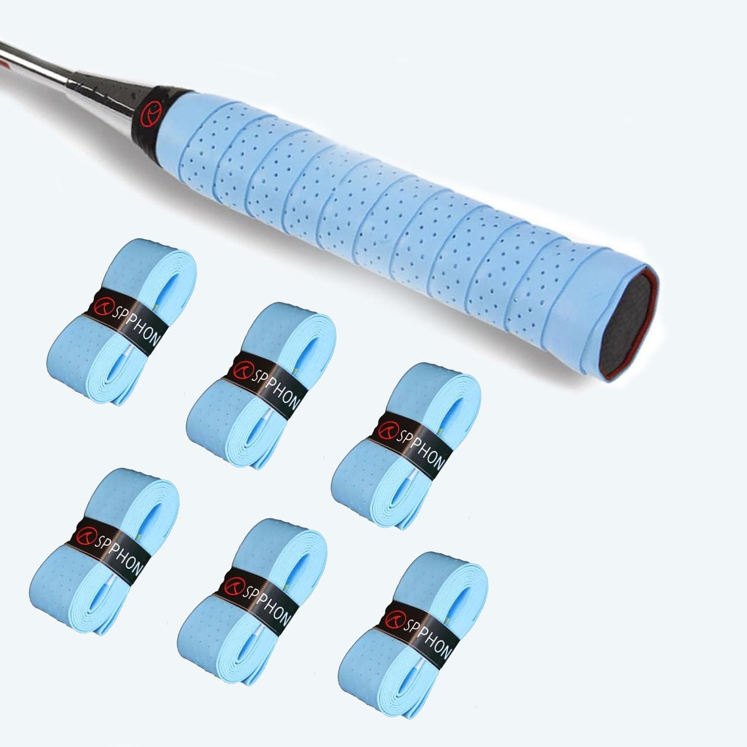 SPPHONEIX (6-Packs) Tennis Racket Grip Tape Sweat-Absorbing Handle Grip for Tennis, Badminton, Squash, Golf, Fishing, and Pickleball Overgrip image number 5