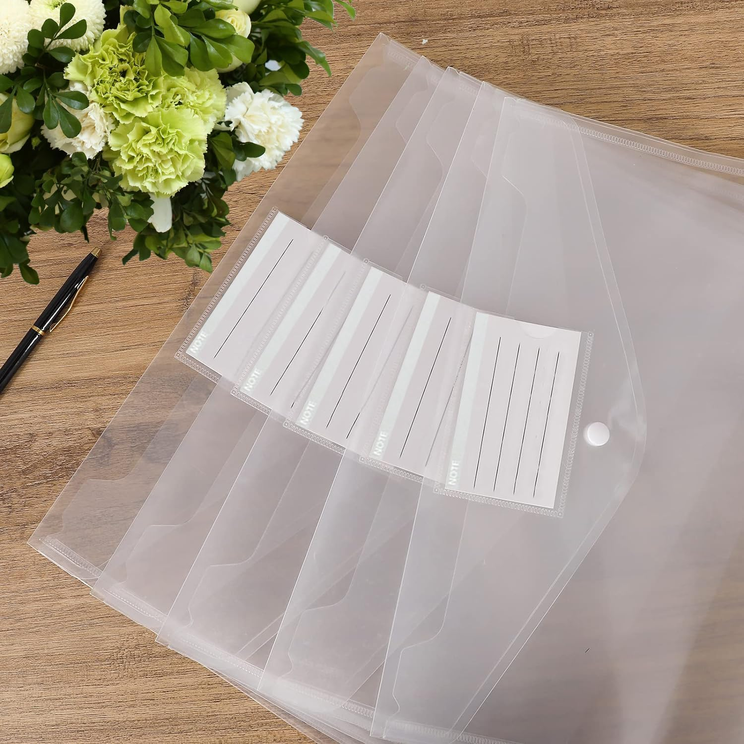 Igolife Plastic File Folders, 40 Pcs Transparent Envelopes Letter Size / A4 Size Waterproof File Pouches with Label Pocket and Snap Button for School Home Work Office Organization image number 1