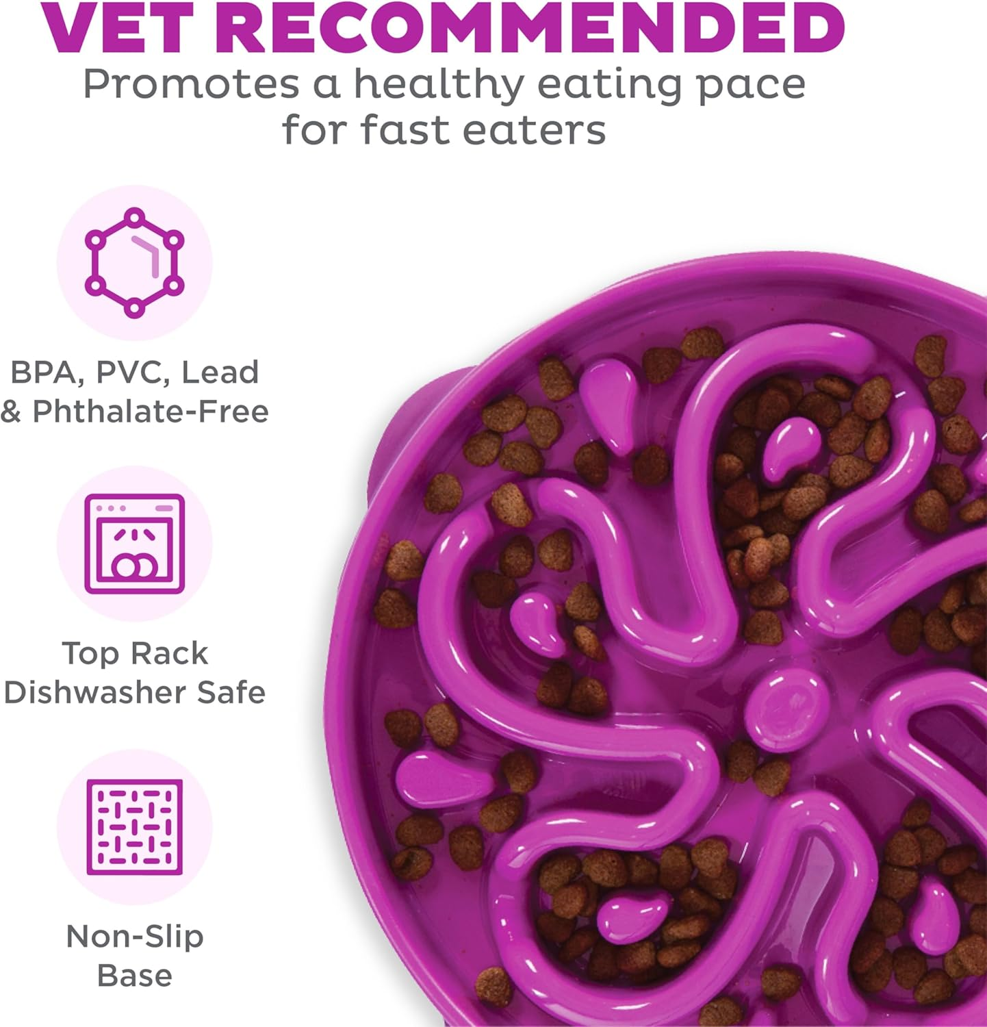 Outward Hound Fun Feeder Slo Bowl, Slow Feeder Dog Bowl, Large/Regular, Purple image number 3