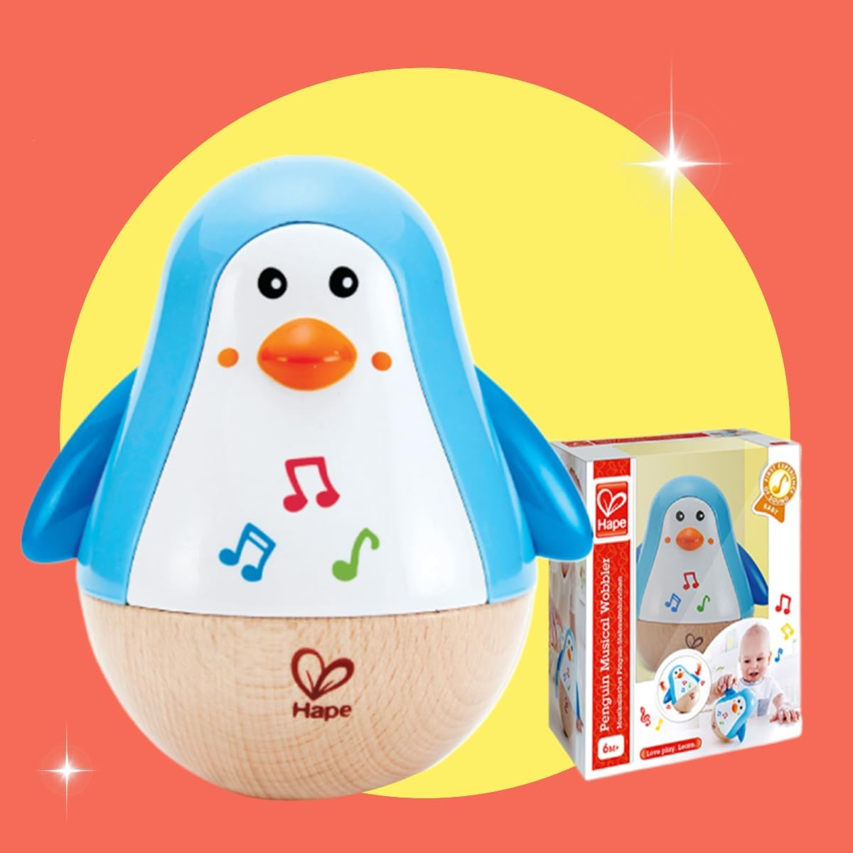 Hape Penguin Musical Wobbler Music Educational Kids/Baby Wooden Toy/Play 12M+ image number 3