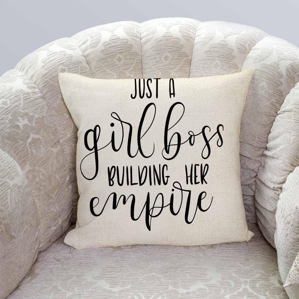 IBILIU Throw Pillow Covers Just Girl Boss Building Her Empire Inspirational Phrase Modern Feminism Quote Lettering Cushion Pillow Case 18X18 Inches image number 1