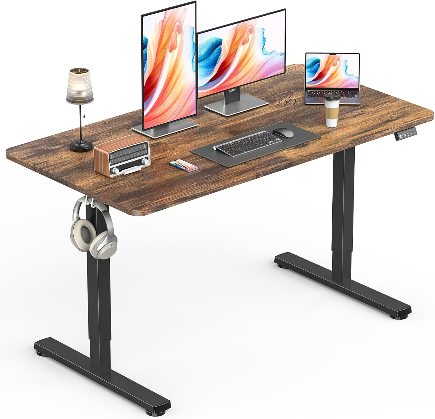 Zontera Standing Desk, Height Adjustable Electric Stand up Desk, 140X60Cm Sit Stand Home Office Desk with Splice Board (Rustic Brown)