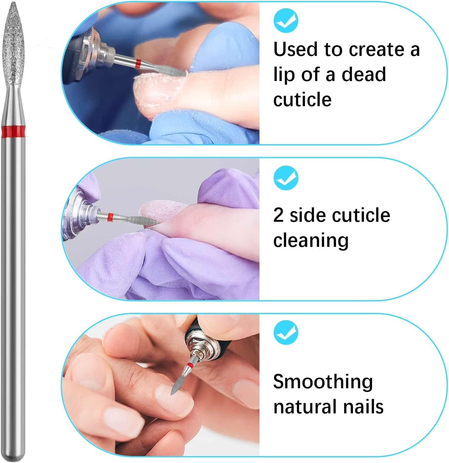 Difenni Cuticle Drill Bit,Nail Drill Bits Flame Cuticle Clean Drill Bit for 3/32''Electric Nail File Machine Cuticle Bit Nail Prep Tool (Red, Flame) - Red Bule-Flame image number 3