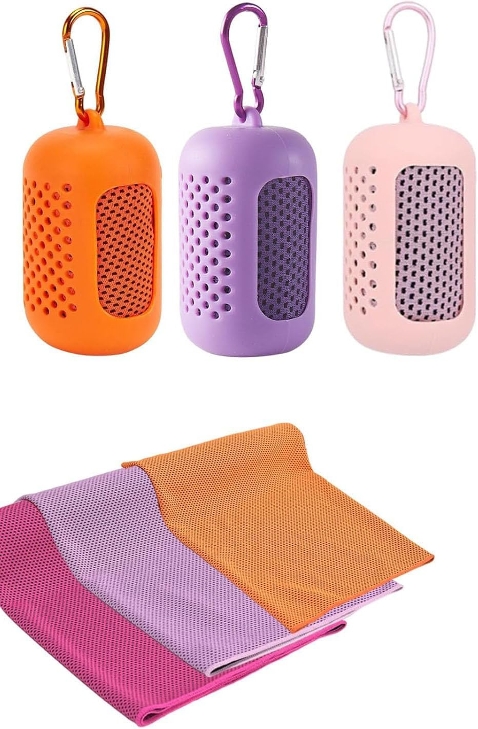 Portable Silicone Cooling Towel Set, 3 Pack Microfibre Gym Towels with Silicon Case, Silicone Case Quick Dry Ice Towel, Fast Drying Cooling Towels Gym Ice Towel image number 2