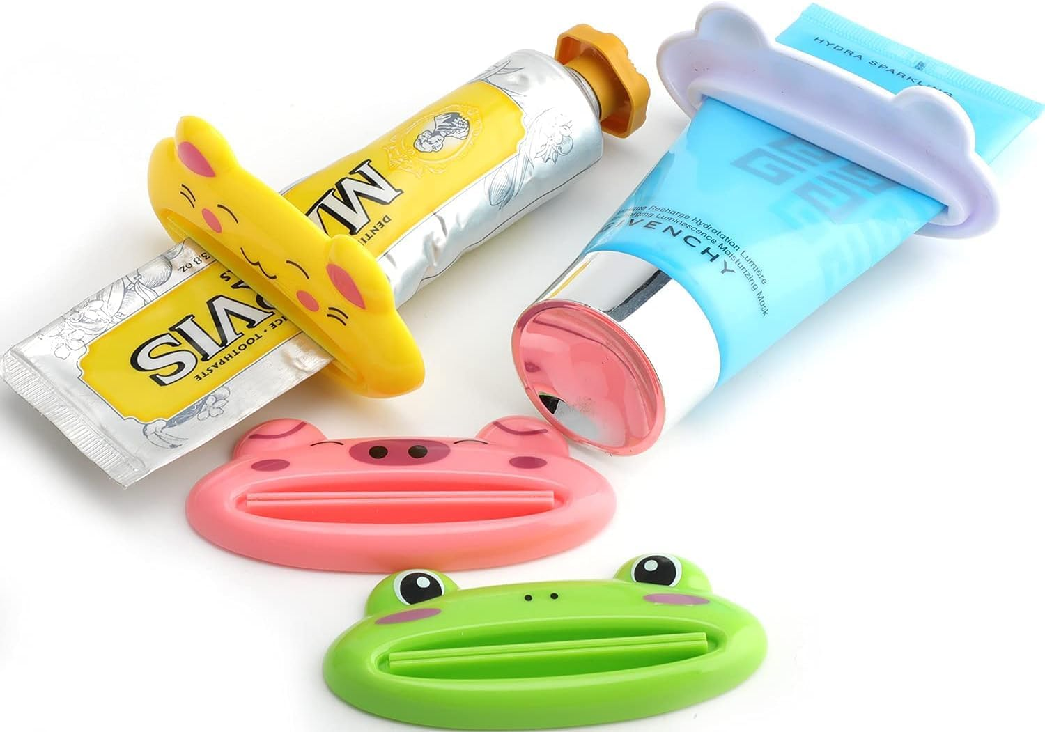 4 Pack Toothpaste Squeezer and Dispenser Stand Holder Multipurpose for Tube Items Cartoon Animal Plastic Frog Bear Panda Pig image number 2