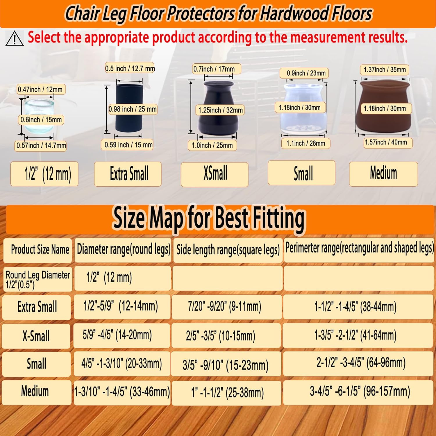 Simpracon round Leg Diameter 1/2&rdquo; Extra Small Chair Leg Floor Protectors Non-Slip Chair Leg Caps Bottom Ultra Small Furniture Feet Covers for Hardwood Floors Prevent Scratches,24 PCS image number 3