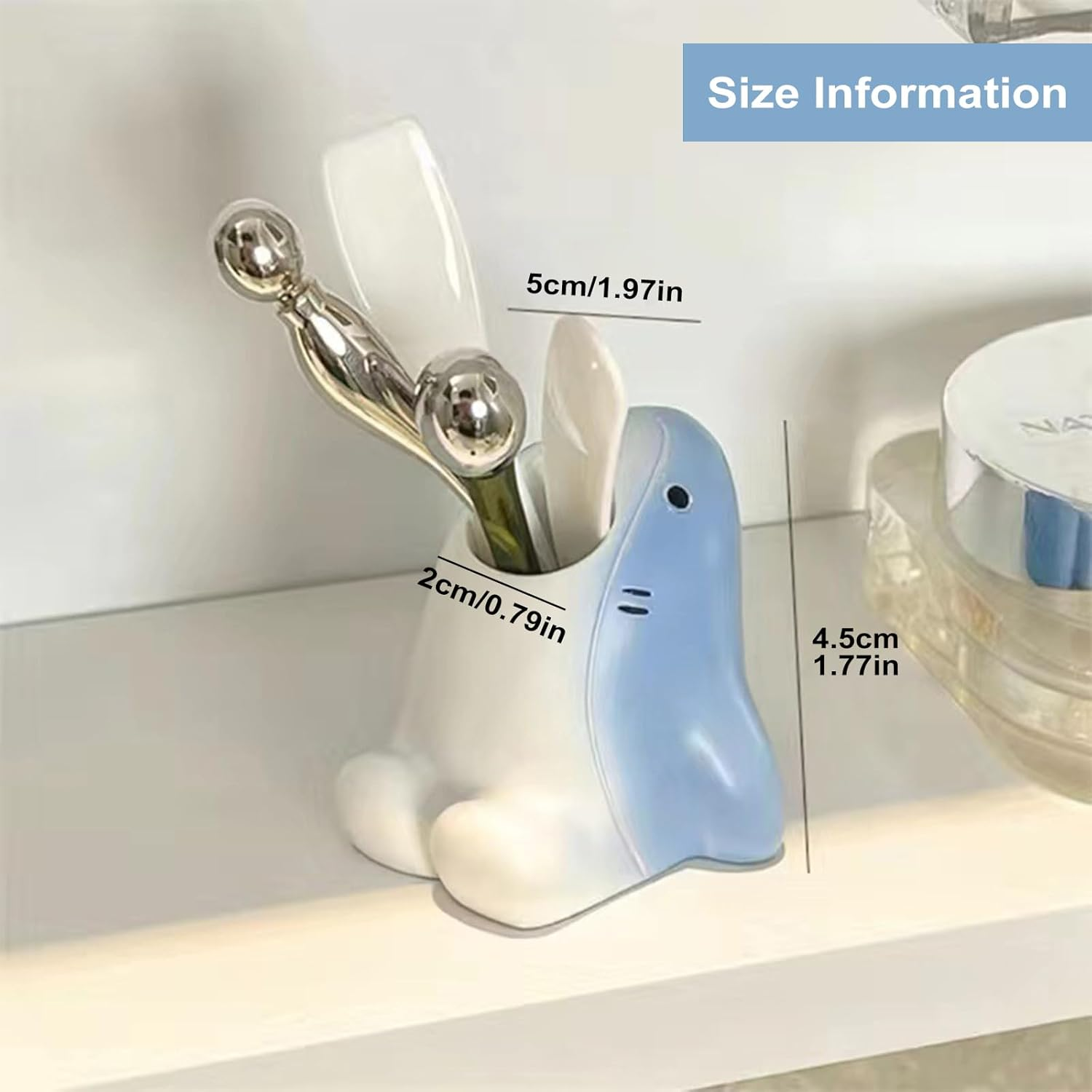 Cute Pen Pencil Holder,Kawaii Resin Animals Organizer,Creative Shark with Wide Mouth Pencil Holder,Cartoon Toothbrush Holder,Mini Storage Decorations for Office Desk Dressing Table(Shark) image number 2