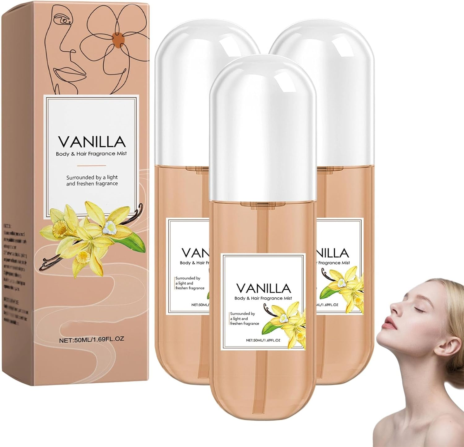 Vanilla Perfume, Vanilla Hair and Body Perfume Spray, Long-Lasting Fragrance, Women&rsquo;S Deodorant Spray, Hydrating & Refreshing, Portable Multi-Use Mist Fragrances, Travel Size (3Pcs)