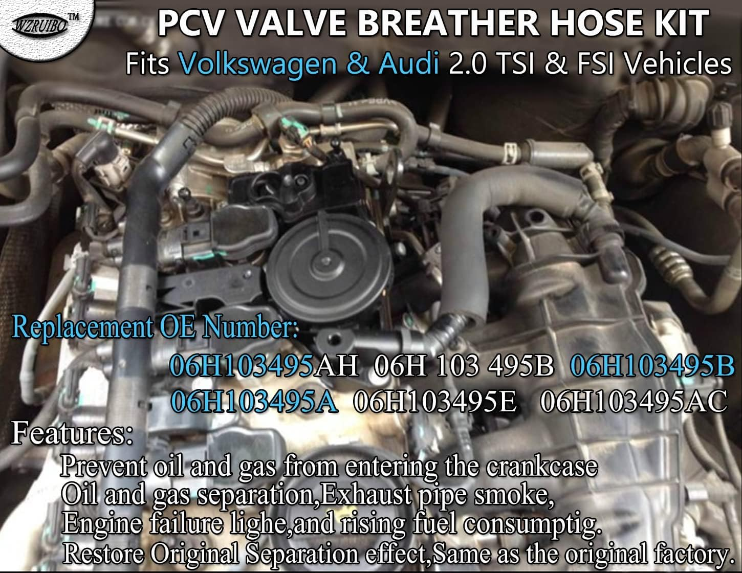 PCV Valve Tiguan Passat GTI A4 A3 Vw CC Audi 8P,06H103495 Pcv Valve Hose Kit for Audi A3 A4 A5 Q5 TT Vw Beetle Eos GTI Jetta Passat Tiguan Skoda(06H103495Ab) image number 3