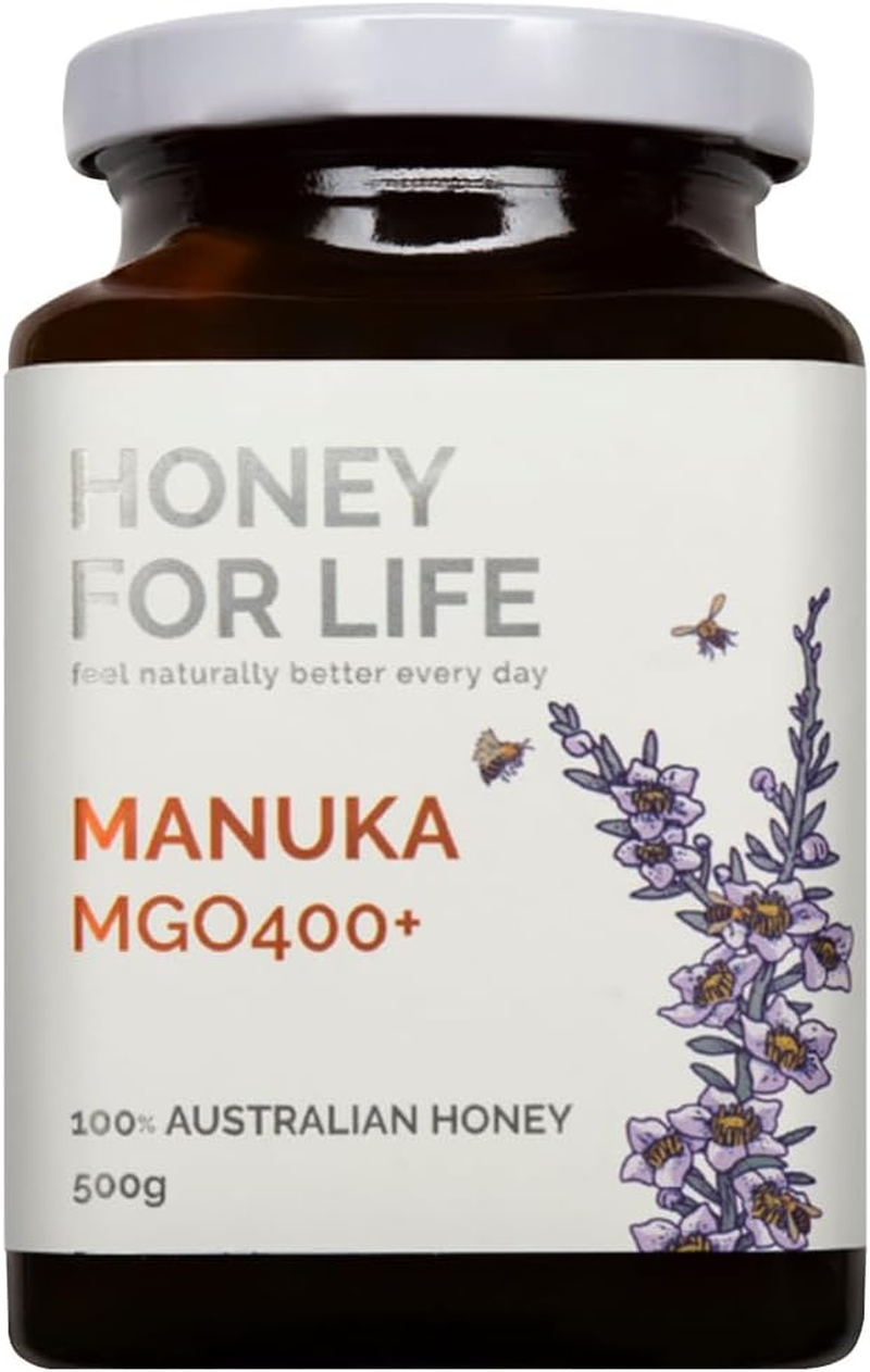 Australian Monofloral Manuka Honey Medical Grade - MGO 400+ | Raw Honey in Glass Jar | Pure Honey - Lab Verified Pesticide & Antibiotic Free | Batch Traceable | Manuka Honey 500G by Honey for Life image number 1