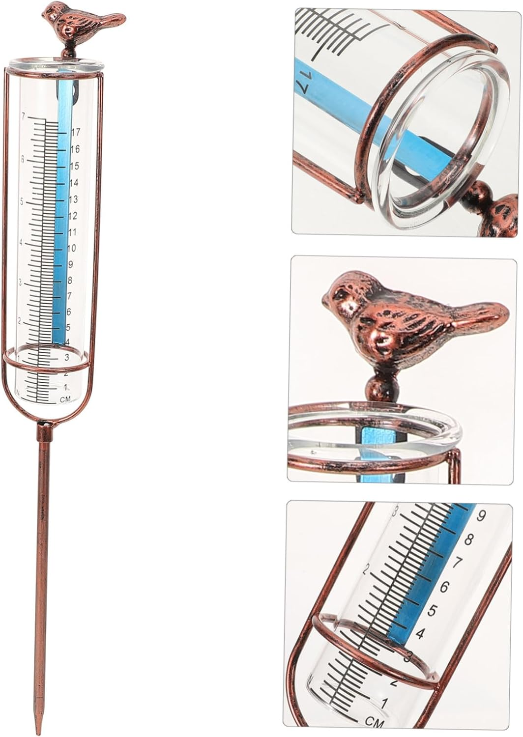 Replacement Rain Gauge Tube Glass and Iron Outdoor Measurement Tool with Red Gasket for Garden Lawn Weather-Resistant Digital Rain Gauge Tube