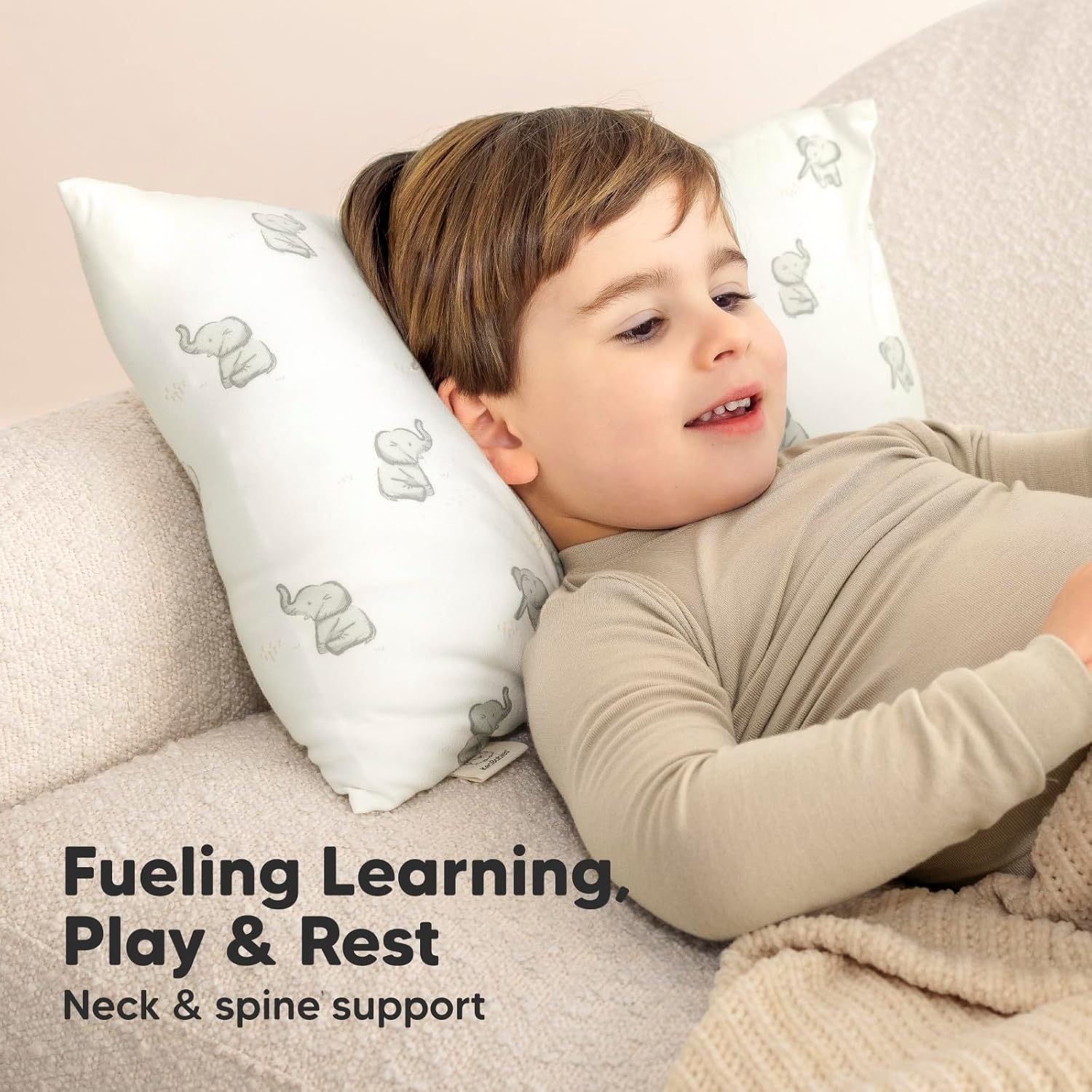 Toddler Pillow with Pillowcase - 33X45 My Little Cuddly Pillow, Bamboo Nursery Toddler Pillows for Sleeping, Kids Pillow, Travel Pillows for Sleeping, Mini Toddler Bed Pillow (Elly) image number 4