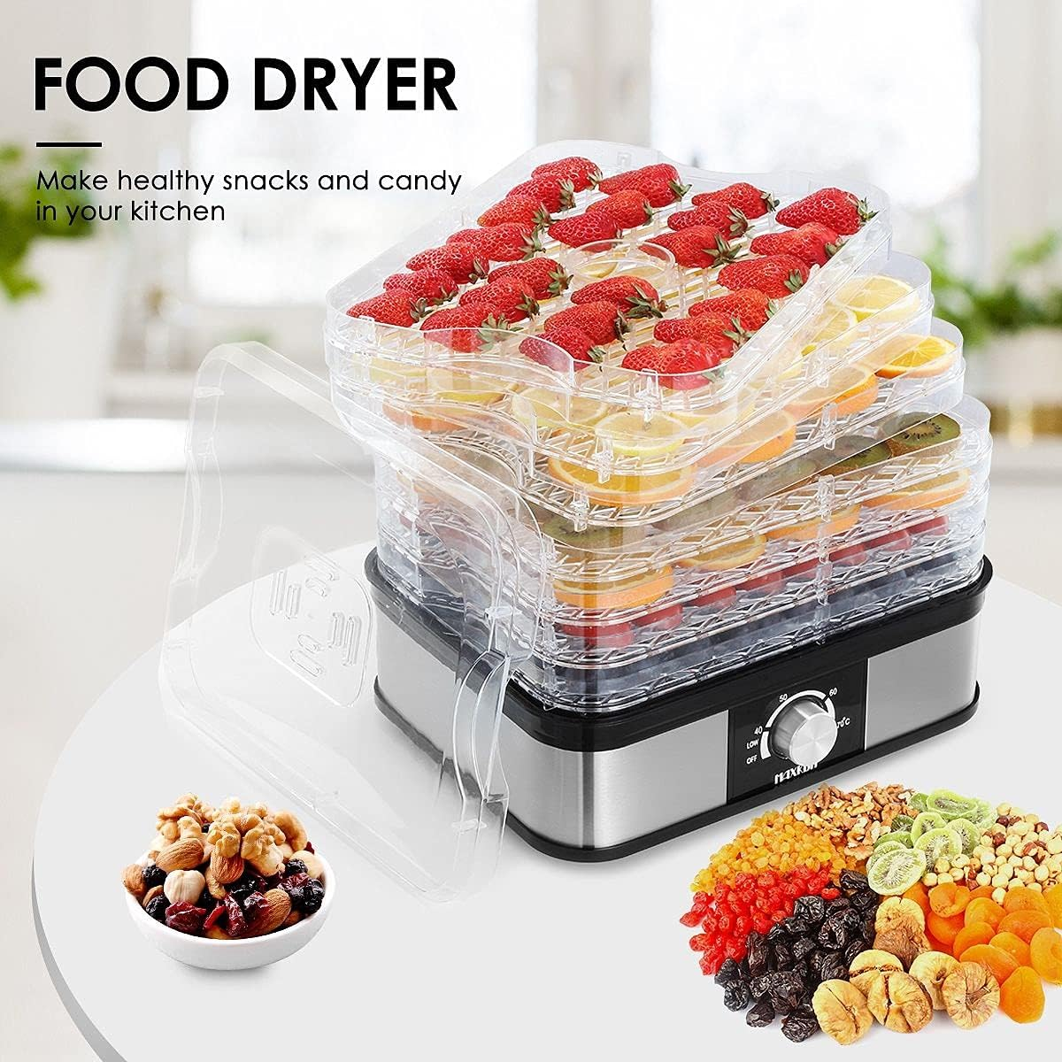 Food Dehydrator Fruit Meat Dryer Beef Jerky Maker W/ 7 Adjustable Trays - Black image number 2