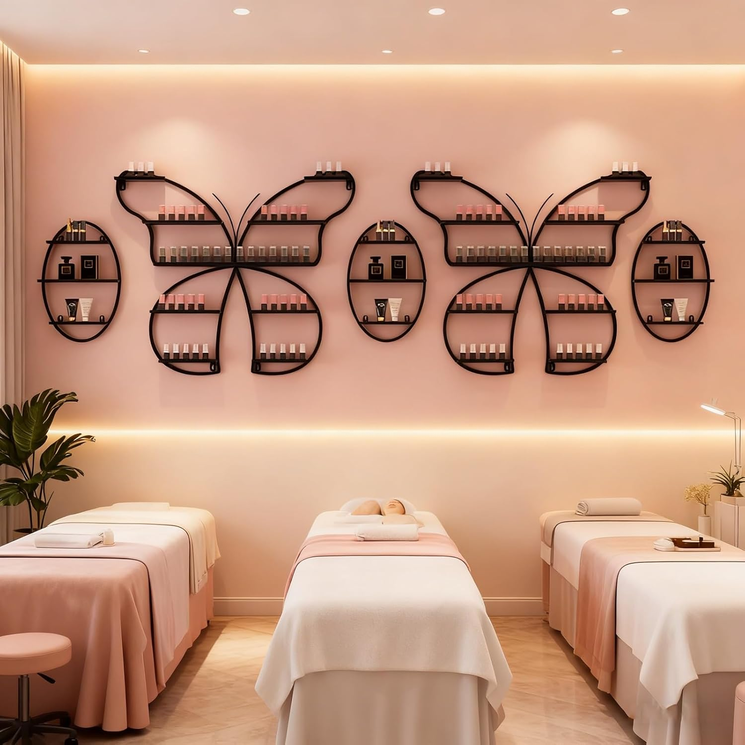 Wall Mounted Nail Polish Storage Rack,Set of 5 Butterfly Nail Polish Shelf for Wall,Metal Cosmetic Display Shelves for Home Spa Salon Shop(Black) - Black image number 6