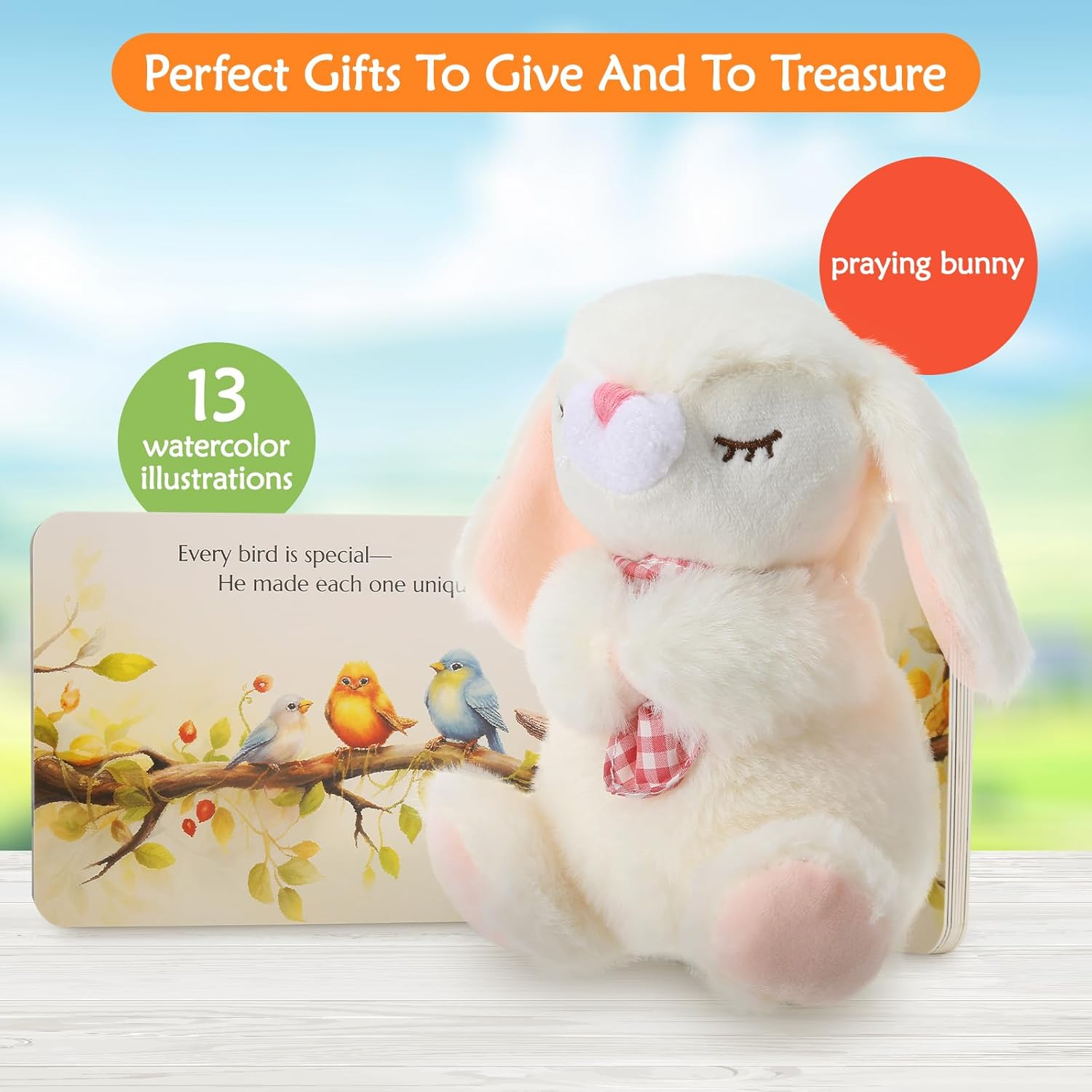 Sawnfay Baptism Gifts for Girls and Newborn Baby, Christening Gifts Set, 7" Praying Bunny Plush Toy and Bedtime Blessing Book in Keepsake Gift Box, Ideal for Kids - Pink image number 6