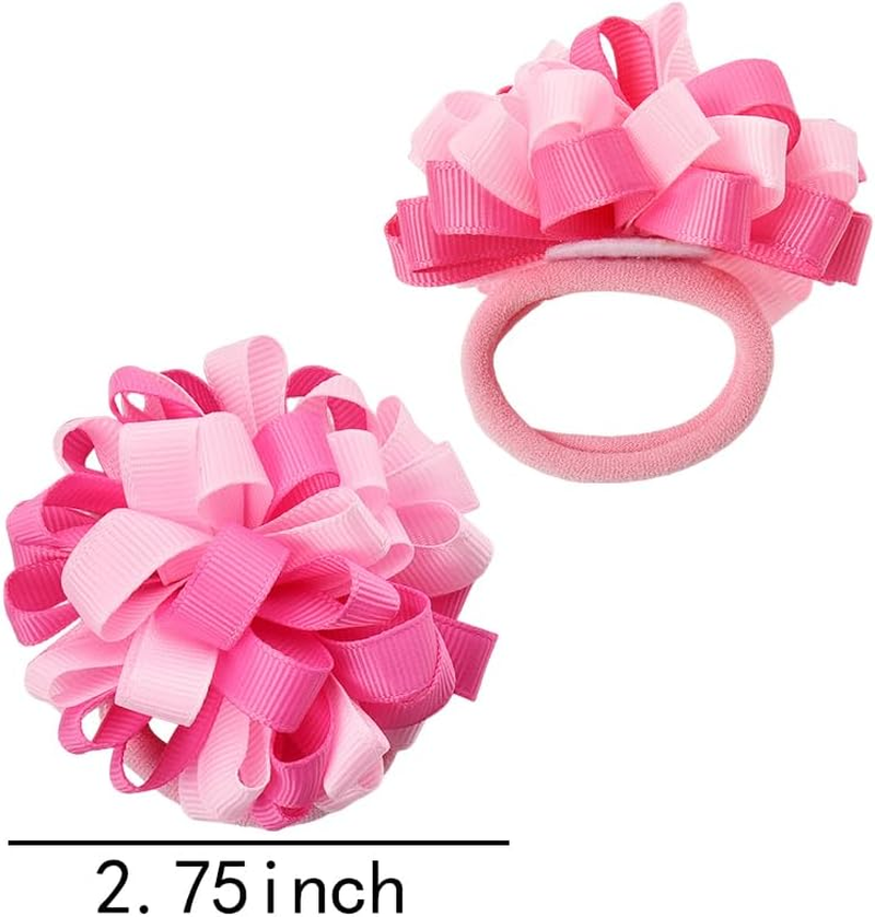 2 PCS Curly Korker Hair Bows Ties Elastic Pink Hair Ribbons Ties for Kids Girls Cute Cheerleading Hair Rubber Bands Boutique Hair Ponytail Holders for Long Hair Accessories, Pink image number 3