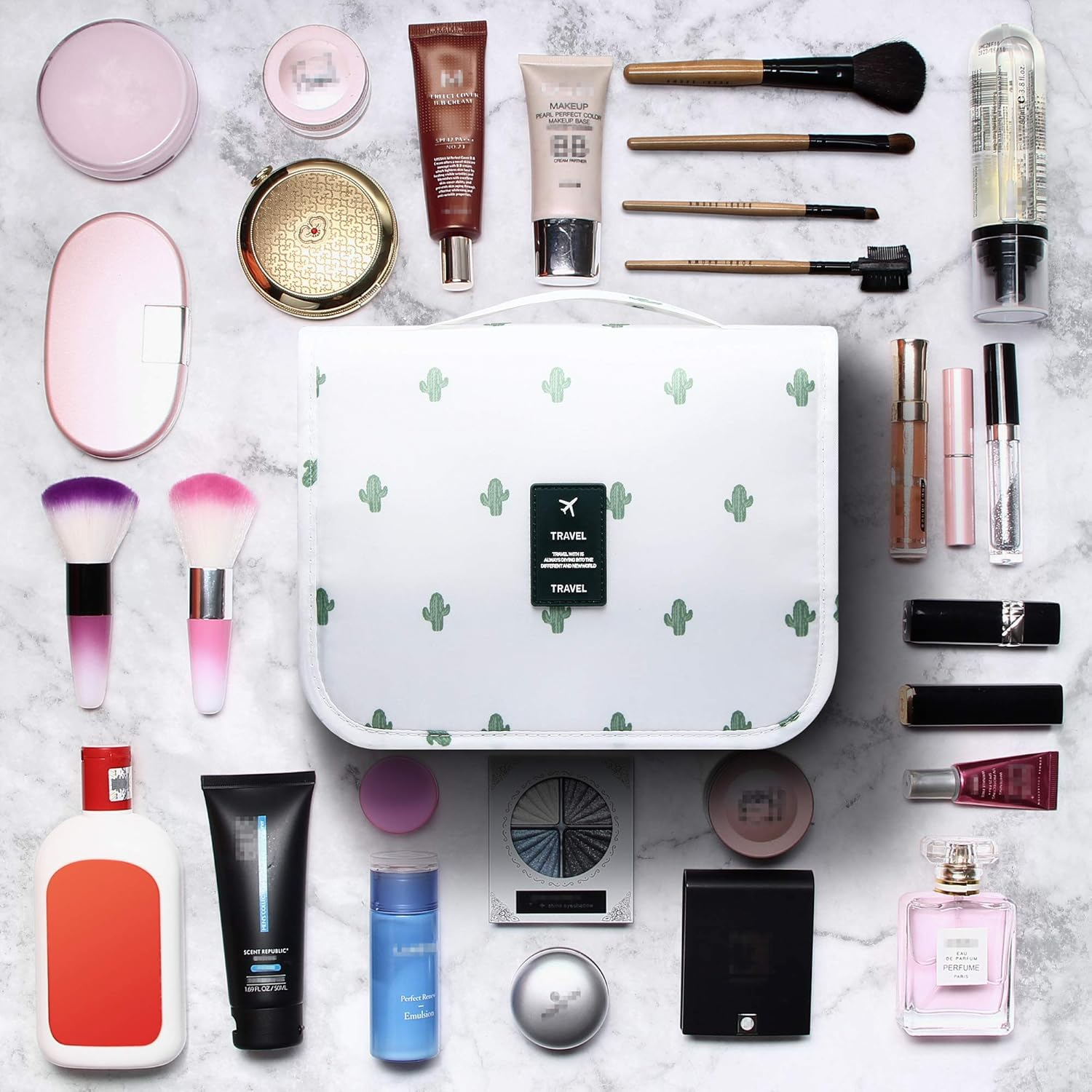 SELLYFELLY Hanging Toiletry Bag for Travel Cosmetic Makeup Organzier Waterproof Bathroom Shower Bag for Women and Men, Cactus