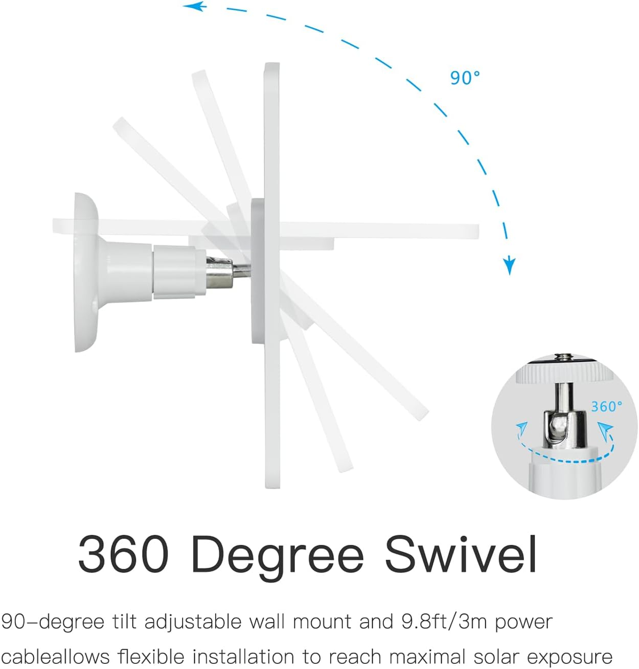 Upgrade 5W Solar Panel for Ring Camera, Compatible with Ring Spotlight Cam(Battery), Stick up Cam Battery, with 9.8Ft Cable, Barrel DC Port, Micro USB and Usb-C(Not for Spotlight Plus/Pro) 1 Pack - 1 Pack image number 5
