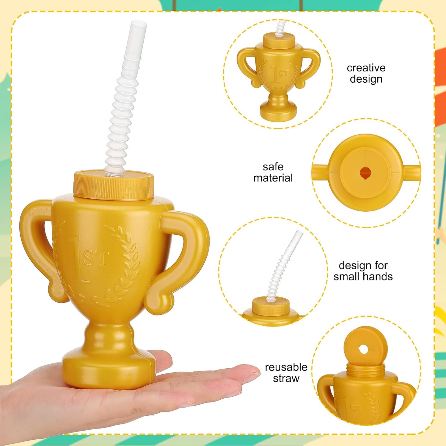 Meanplan 24 Pieces Race Car Trophy Cups with Straws Bulk for Kids 10 Oz Reusable Trophy Cups Golden Race Car Cups Creative Party Cups Bulk for Car Birthday Party Favors Decorations and Supplies image number 4
