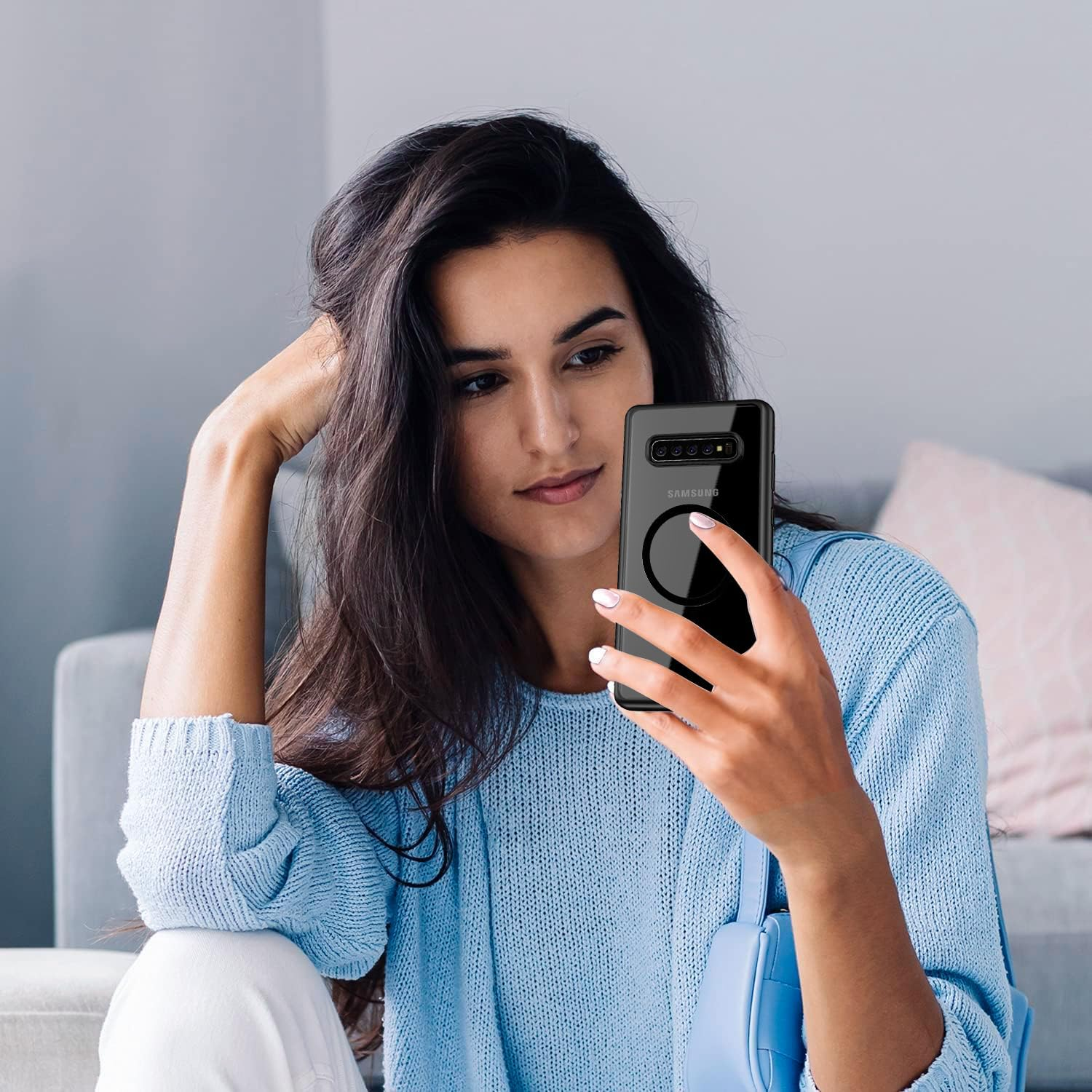 Guizzcg for Samsung Galaxy S10+ / S10 plus Case [Compatible with Magsafe] Flexible TPU Bumper + Clear Back Slim Shockproof Drop Protection,Magnetic Cover for Galaxy S10 plus -Black image number 6