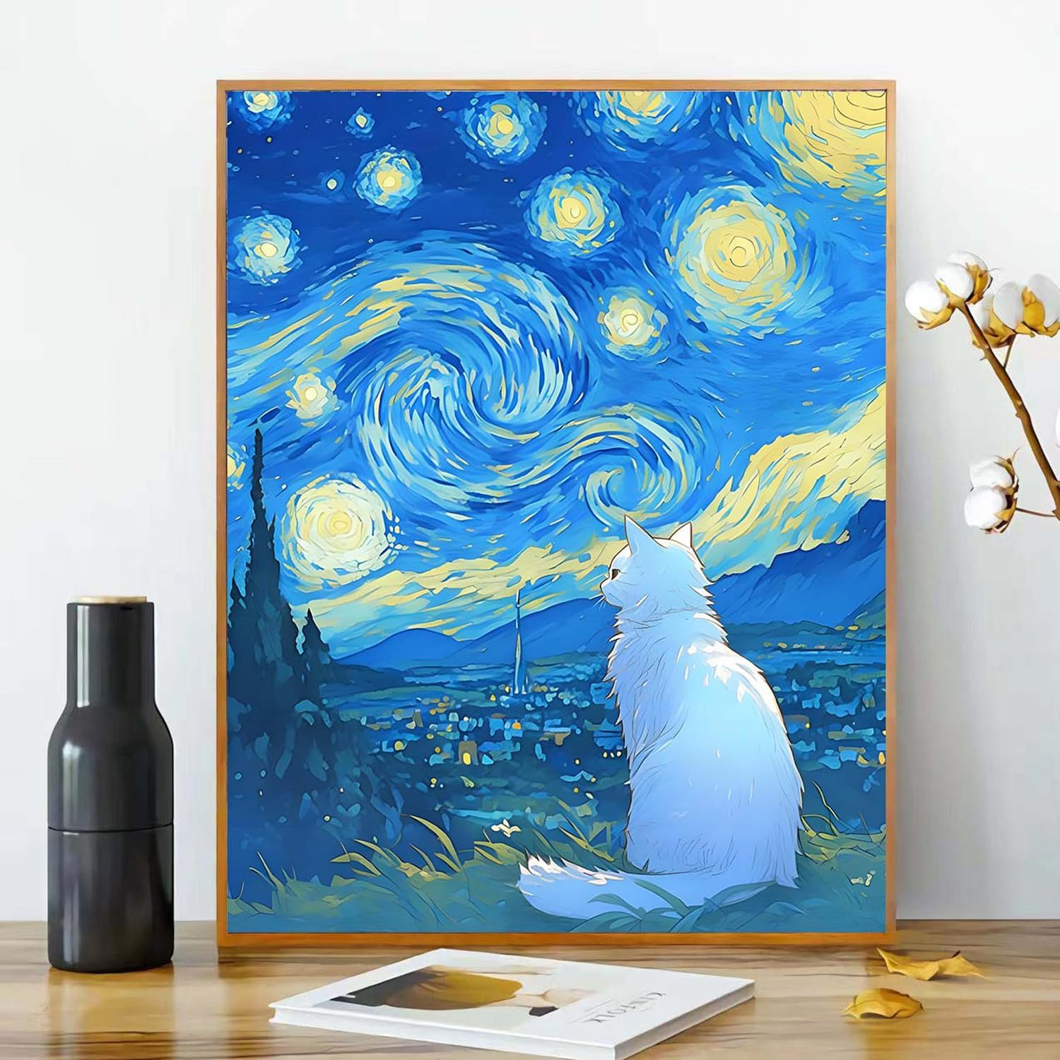 Paint by Numbers for Adults,Oil DIY Painting by Numbers Kits,Drawing on Canvas White Cat Paintwork with 3 Paintbrushes Acrylic Paints,Without Frame DIY Oil Painting for Home Wall Decoration16X20 Inch