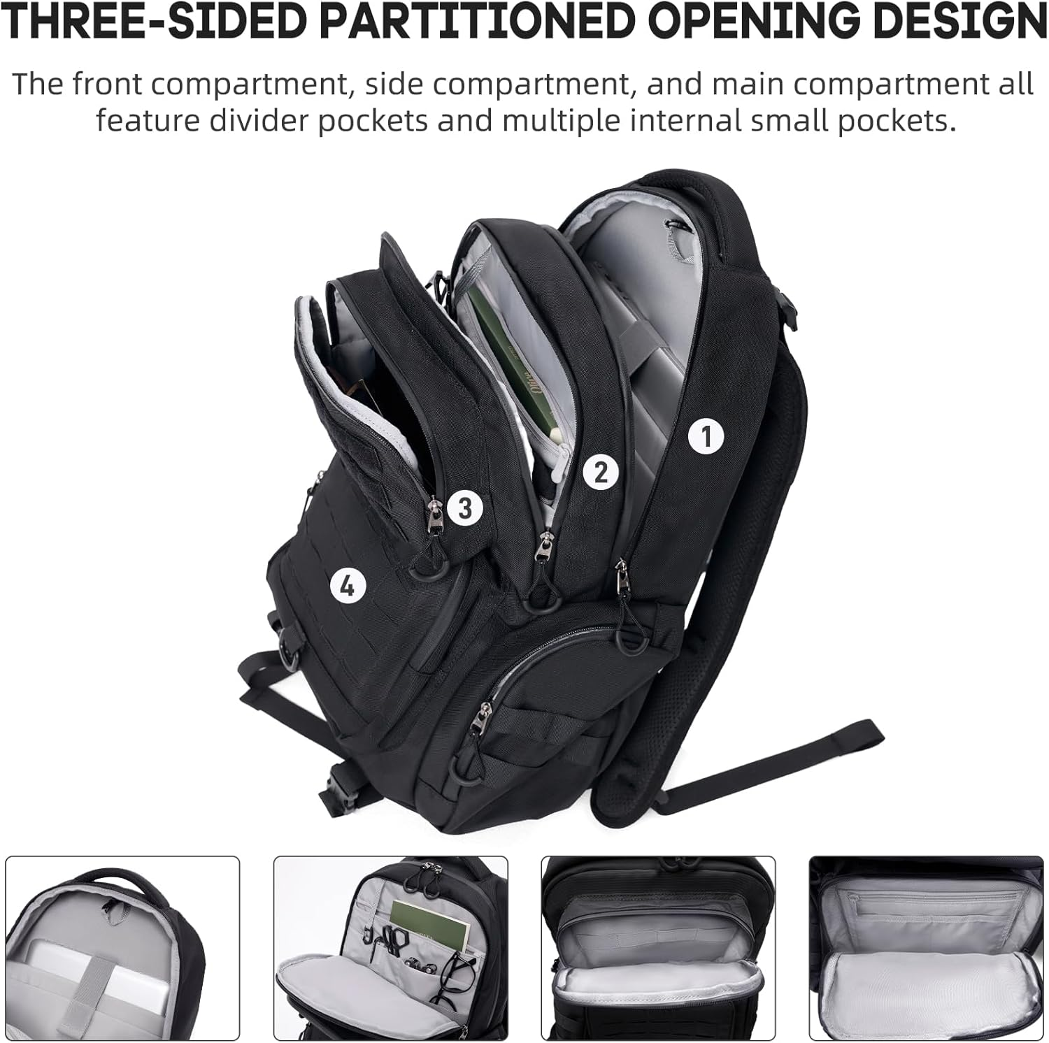 TIMEET Tactical Backpack Hiking Backpack: Laser-Cut Molle System 45L Military Backpack - Large Capacity Survival Tactical Gear - Water-Resistant Tactical Bag 3 Day Assault Pack - Black image number 5