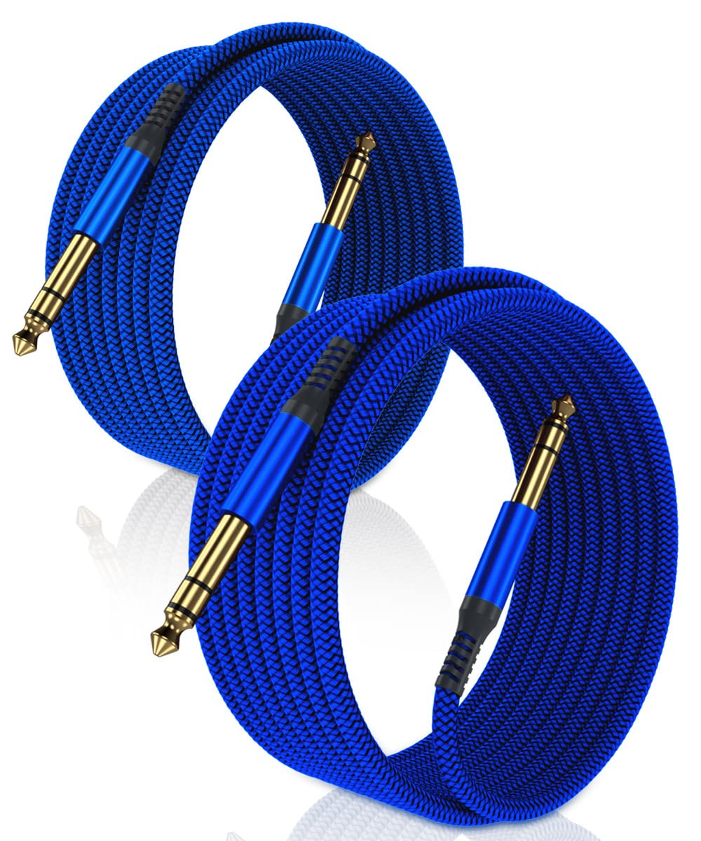 Elebase 1/4 Inch TRS Instrument Cable 3M 2-Pack,Straight 6.35Mm Male Jack Stereo Audio Interconnect Cord,6.35 Mm Balanced Line for Electric Guitar,Bass,Keyboard,Mixer,Amplifier,Amp,Speaker,Equalizer