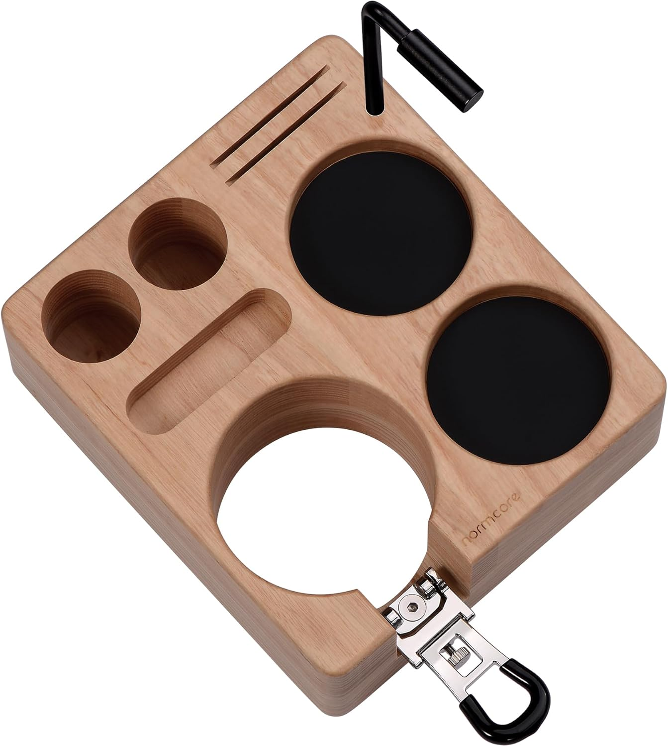 Normcore Espresso Tamper Holder, Wooden Coffee Tamper Station Base, Genuine American Black Ashwood Espresso Tamp Mat Holder Portafilters Stand Fit for 58Mm Espresso Accessories