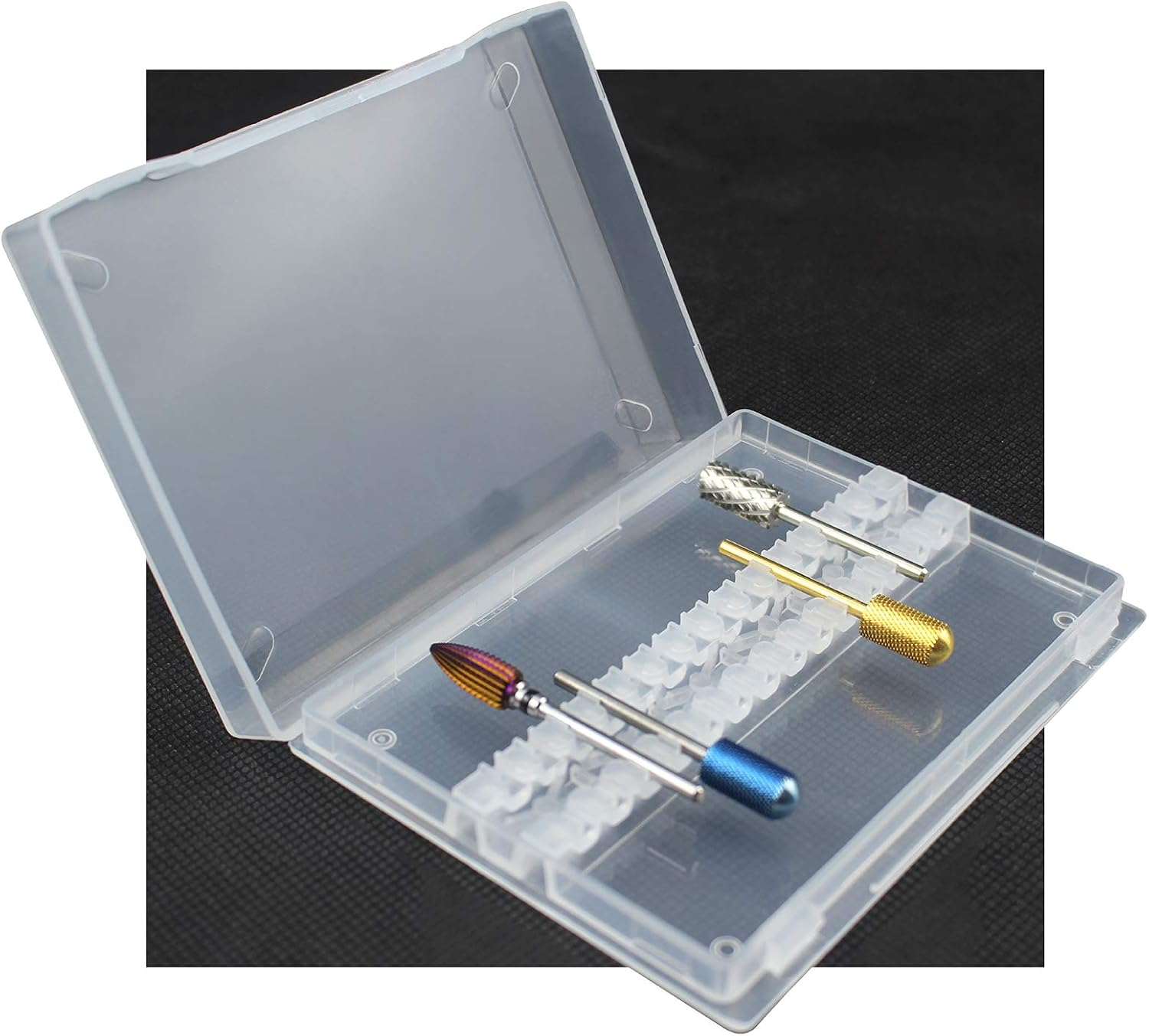 C & I Nail Drill Bit Holder, Max 14 Nail Drills Hold, Dustproof, Clear, Portable Mini Box, Easy to Carry-On, E-File Box (Drill Bits Not Include) image number 2