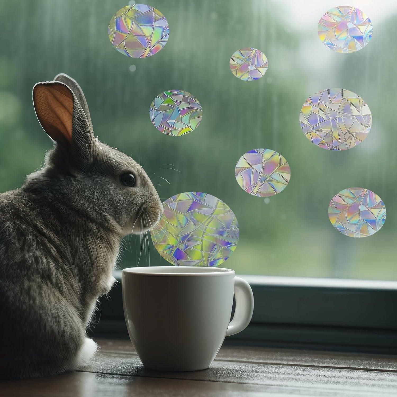 ROROP 36 Pcs Anti-Collision Window Decals, Rainbow Stickers Circle Window Clings -To save Birds from Window Collisions,Non Adhesive Prismatic Vinyl Window Clings image number 1