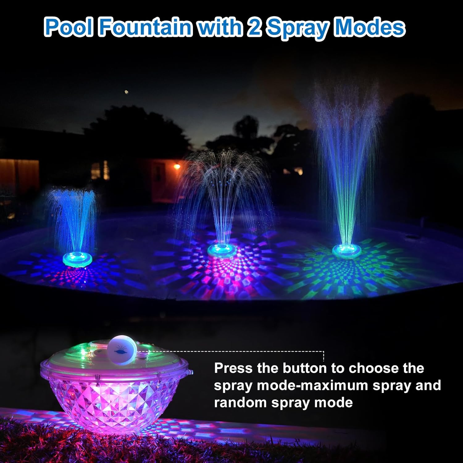 Floating Pool Fountain with Underwater Light Show,Pool Water Fountains Pool Fountains with Anchor,2 Spray Modes Swimming Pool Fountain Pump,Pool Fountain for Inground above Ground Pools-1Pc image number 1