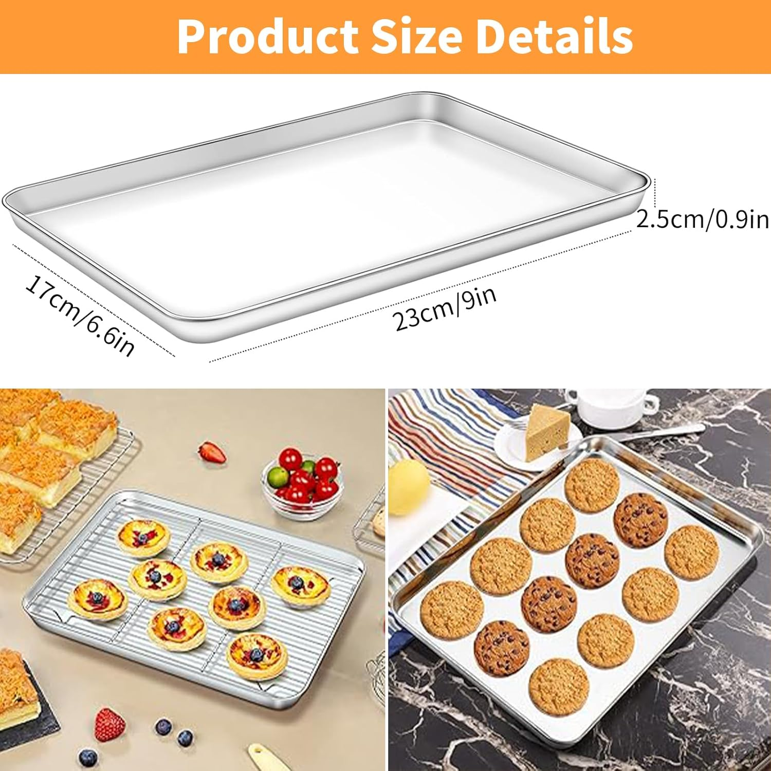 4 Pcs Baking Sheets & 4 Pcs Baking Racks, Oven Baking Pans, Stainless Steel Baking Pan Cookie Sheet with Cooling Rack, Sheet Oven Tray & Cooling Grid Rack Rust Warp Resistant Nonstick (23*17*2.5CM) image number 1
