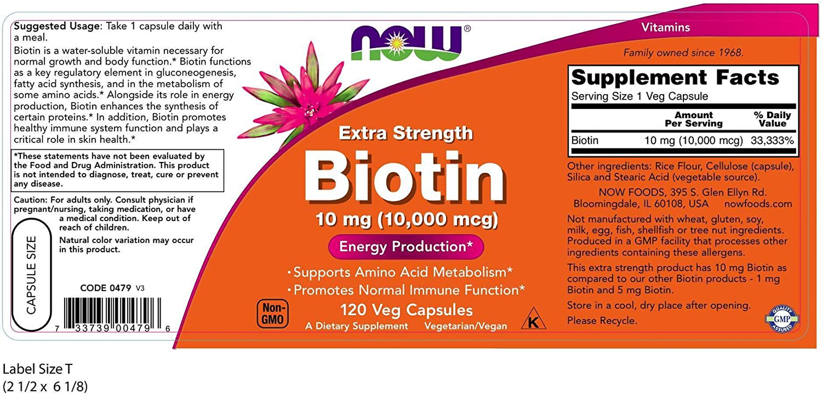 NOW Foods Biotin 10 Mg Extra Strength 120 Vcaps image number 1