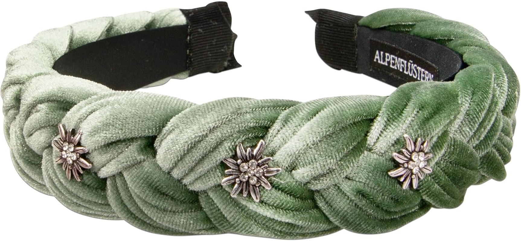 Alpenfl&uuml;stern Costume Headband Velvet Braided Look & Rhinestone Edelweiss - Women'S Hair Accessories Non-Slip Headband Braided for Dirndl (In Traditional Colours) ADV129 (Sage Green)