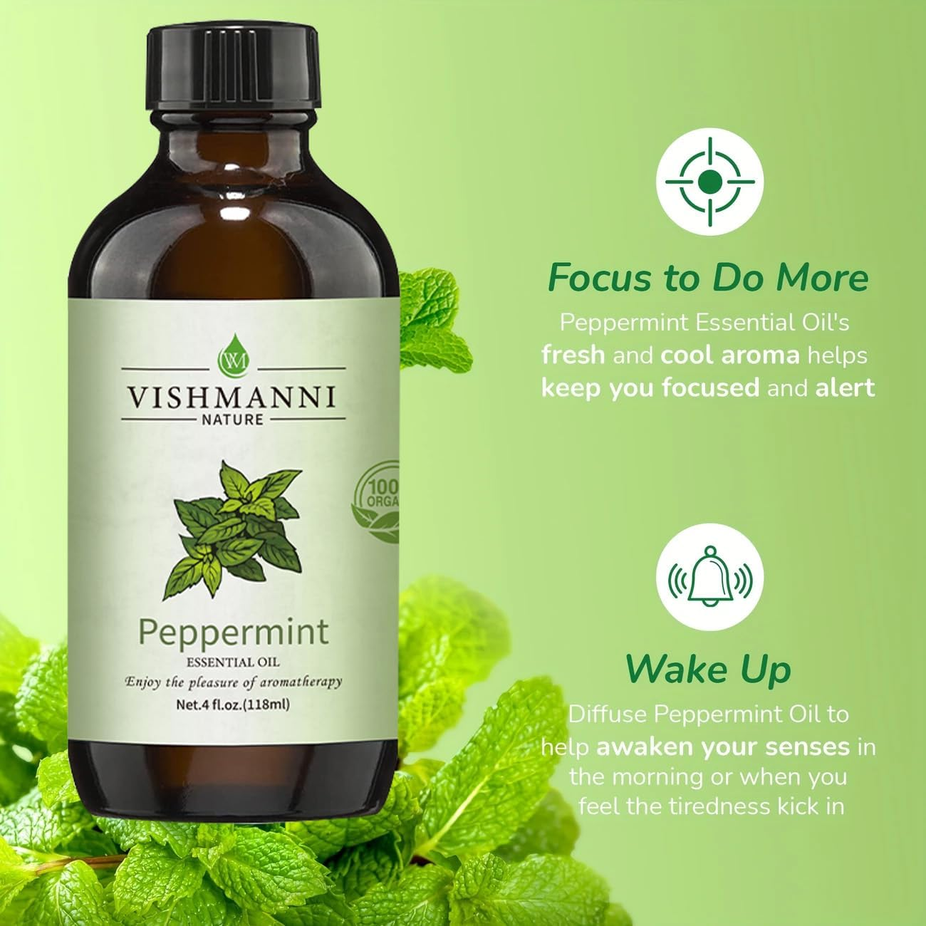 Peppermint Essential Oil (4 Fl Oz / 118 Ml) 100% Pure, Natural & Undiluted &ndash; Air Freshener for Home, Kitchen, Office | Diffuser, Spray, Small Animal Deterrent | Boosts Mind Clarity, Skin & Hair Care image number 2