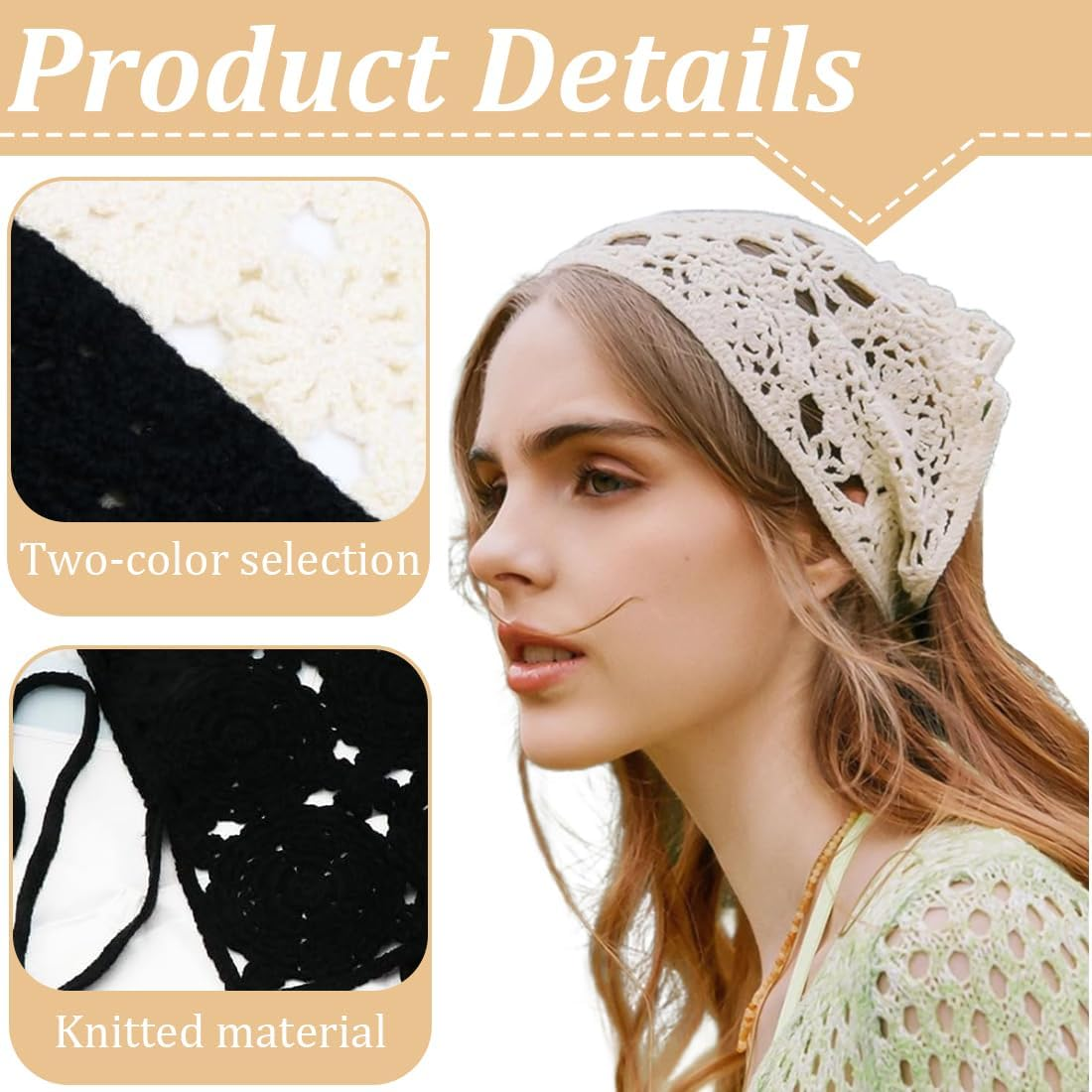 Pack of 2 Women'S Boho Headbands Triangle Headscarves Bandanas Turban Tie Hair Bands Elastic Hair Scarf Headwear Women Summer image number 4
