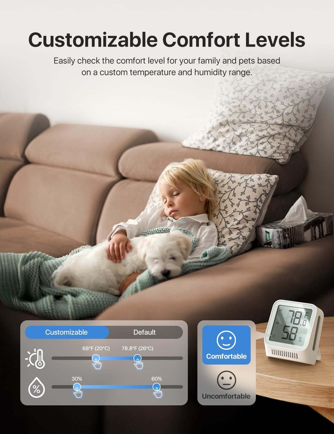 X-Sense Wifi Hygrometer Indoor Humidity with SBS50 Base Station, Smart Hygrometer Thermometer with App Notification, Temperature Sensor for Room Temperature Monitoring, 3 Sensors & 1 Base Station