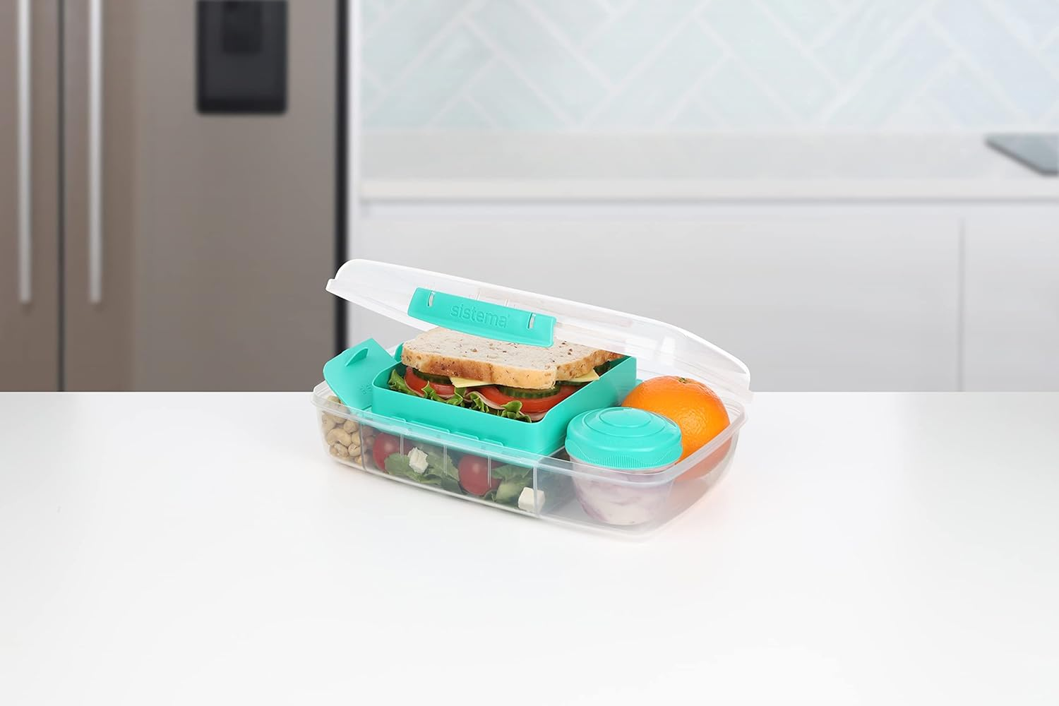 Sistema Bento Box to GO, Long | Lunch Box with Yoghurt/Fruit Pot | 1.76 L | Assorted Colours (Not Selectable) image number 1