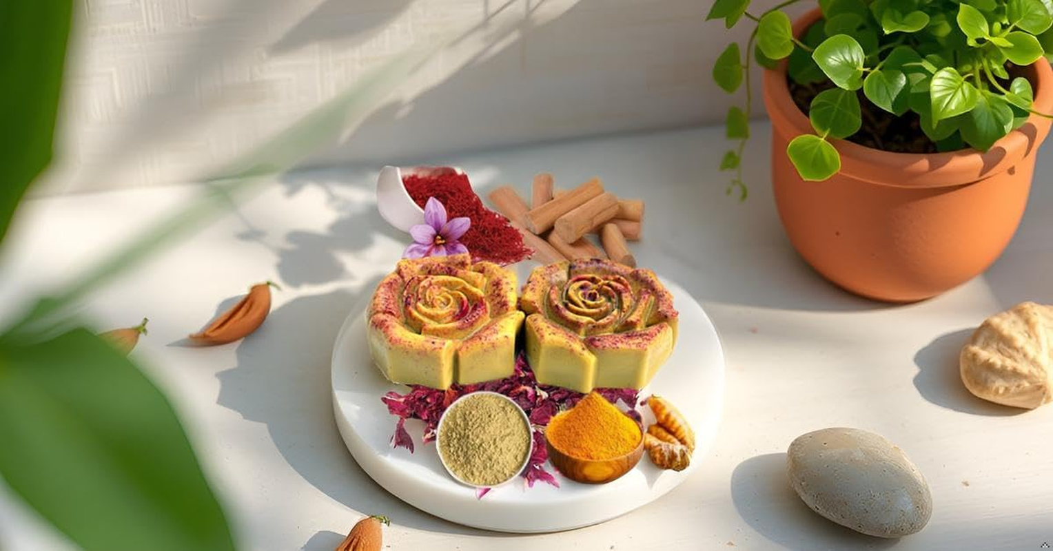 The Bath Stories Handmade Saffron Sandalwood Organic Ubtan Bath Soap 100 Gms.(Pack of 2) image number 5