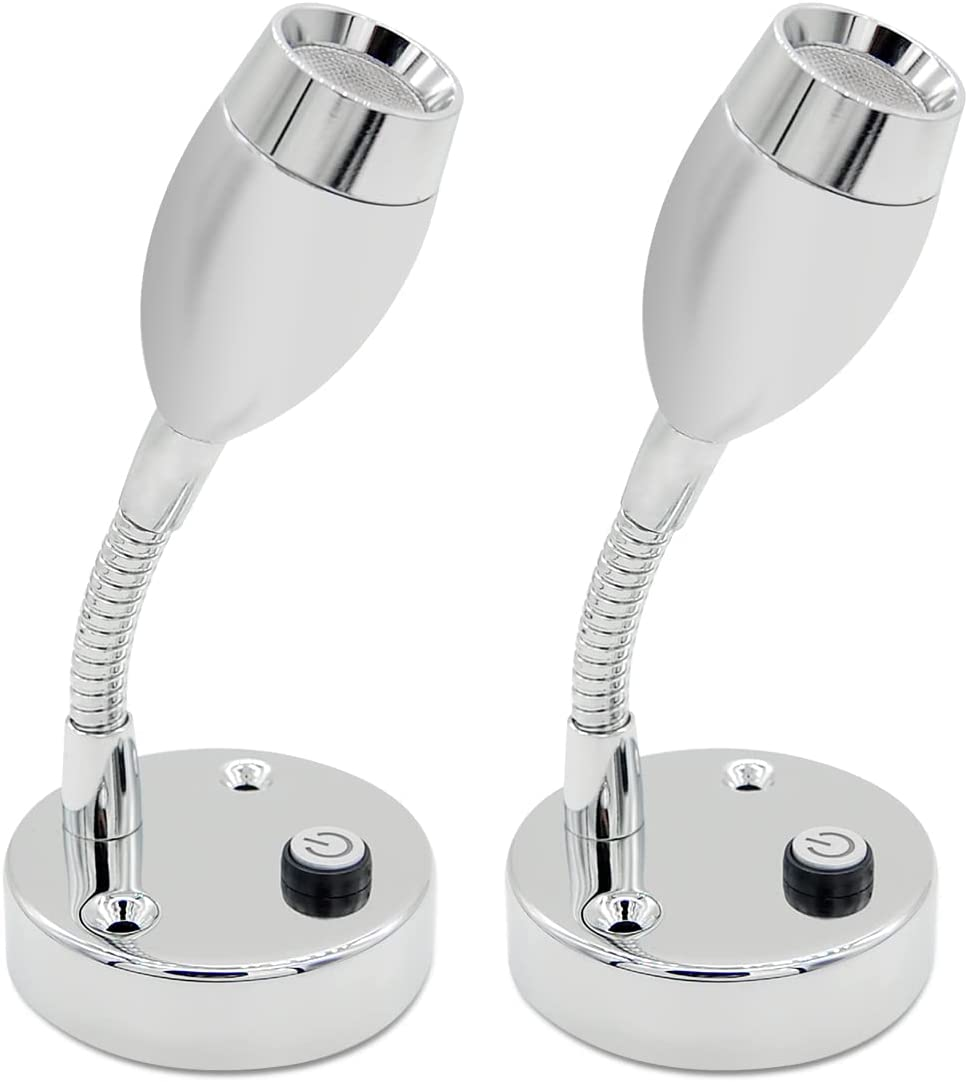 Dream Lighting 12V LED Reading Light Programmed Switch Flexible Arm Blue/Cool White Lighting RV Camper Motorhome Boat Yacht Bedside Map Chart Wall Lamps Intreior Surface Mounting Lighting Pack of 2