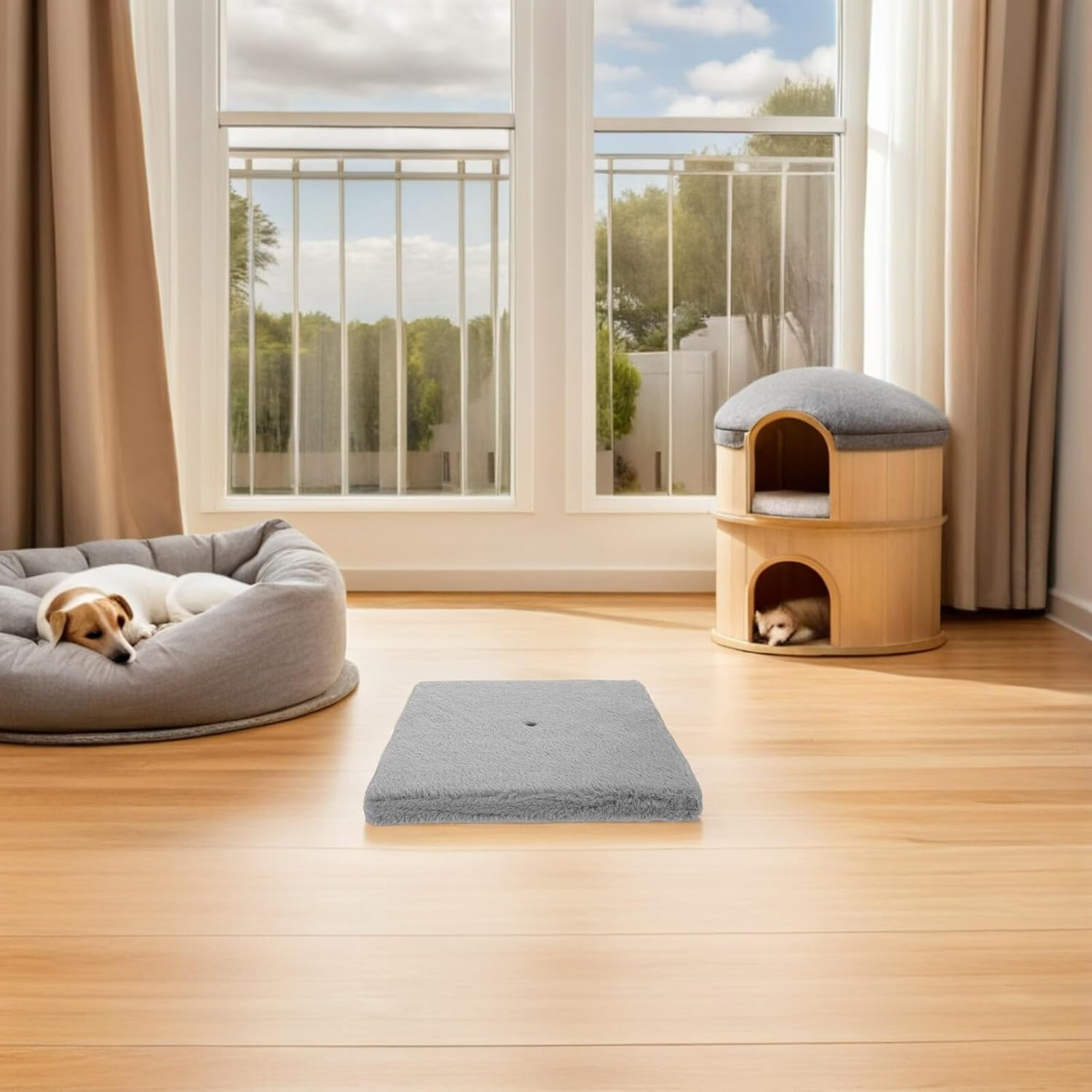 Yardwe Cat Scratching Board Base Grey Plush Cat Tree Replacement Platform for DIY Climbing Post Repair with Safe Rounded Edges Stable Support and Scratch Protection image number 4