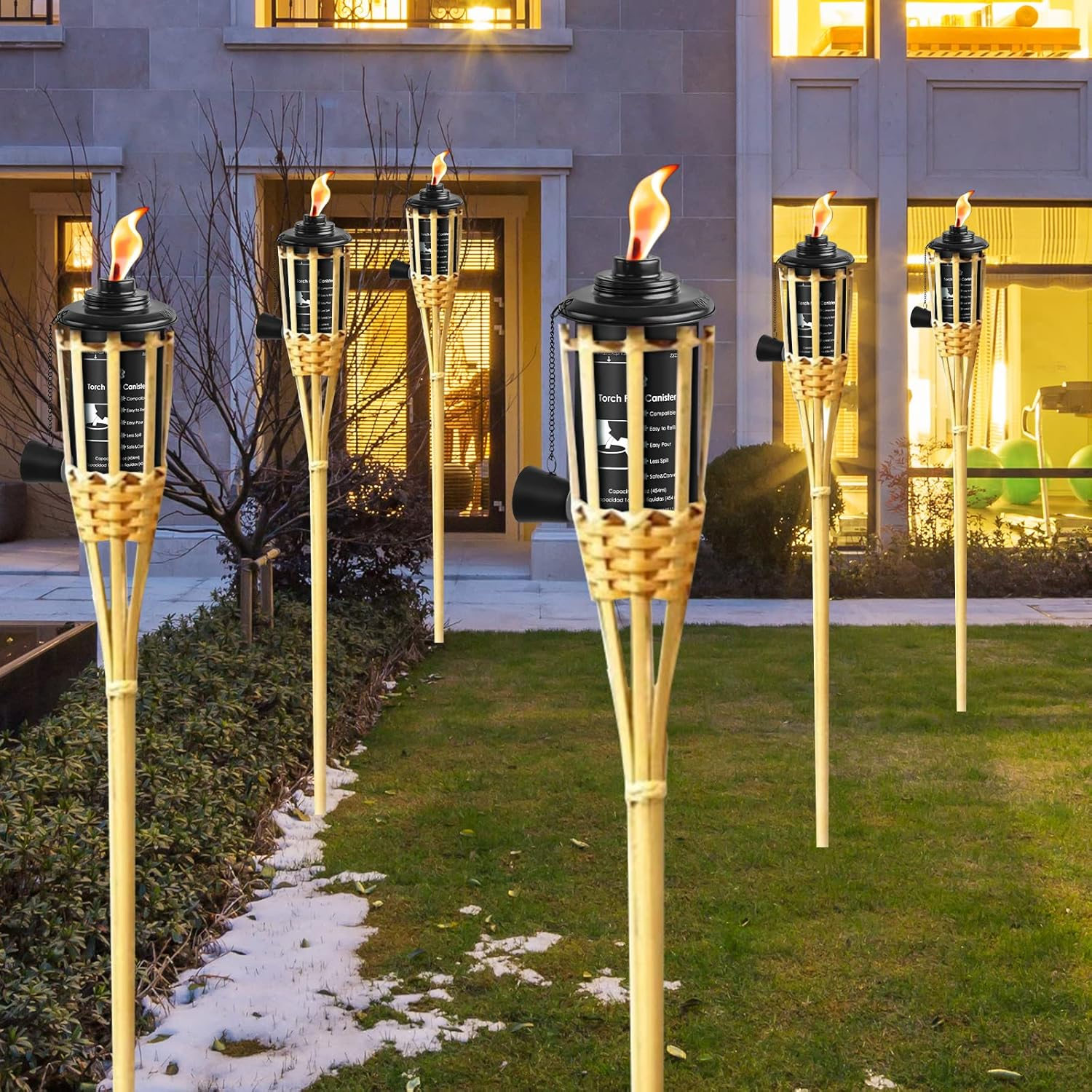 ZSZMFH 16Oz Torch Canisters, 6 Pack Bamboo Torch Refillable Replacement Canister, Outdoor Citronella Fuel Torch Canister with Wicks and Covers,For Luau Party, DIY Garden Decor. - 16 Oz-6 Pack image number 2