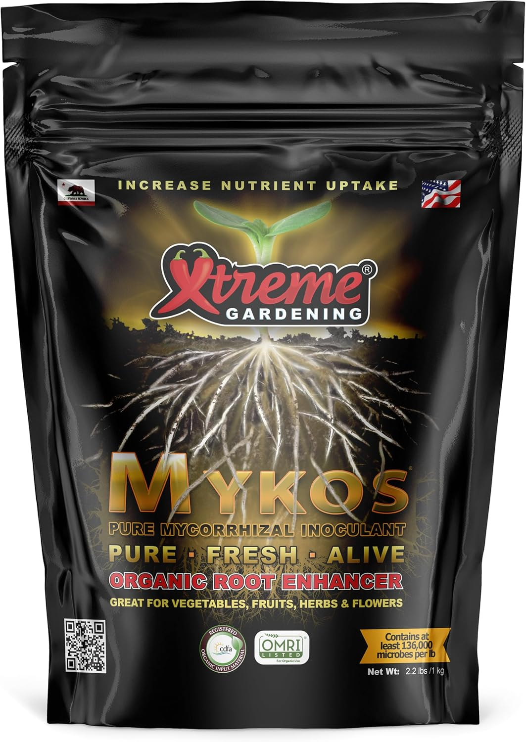 Xtreme Gardening Mykos Pure Mycorrhizal Inoculant Organic Root Enhancer, 2.2 LB - Granular