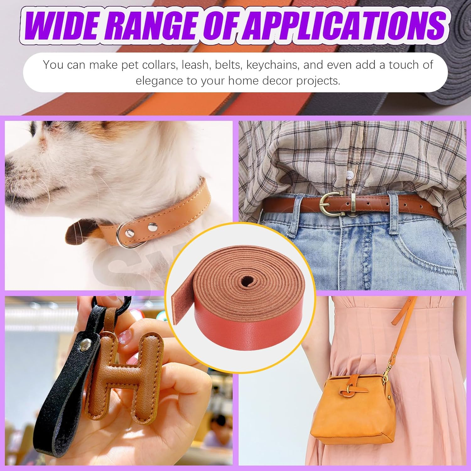 Swpeet Leather Strap for DIY Craft Projects - Caramel Brown image number 2