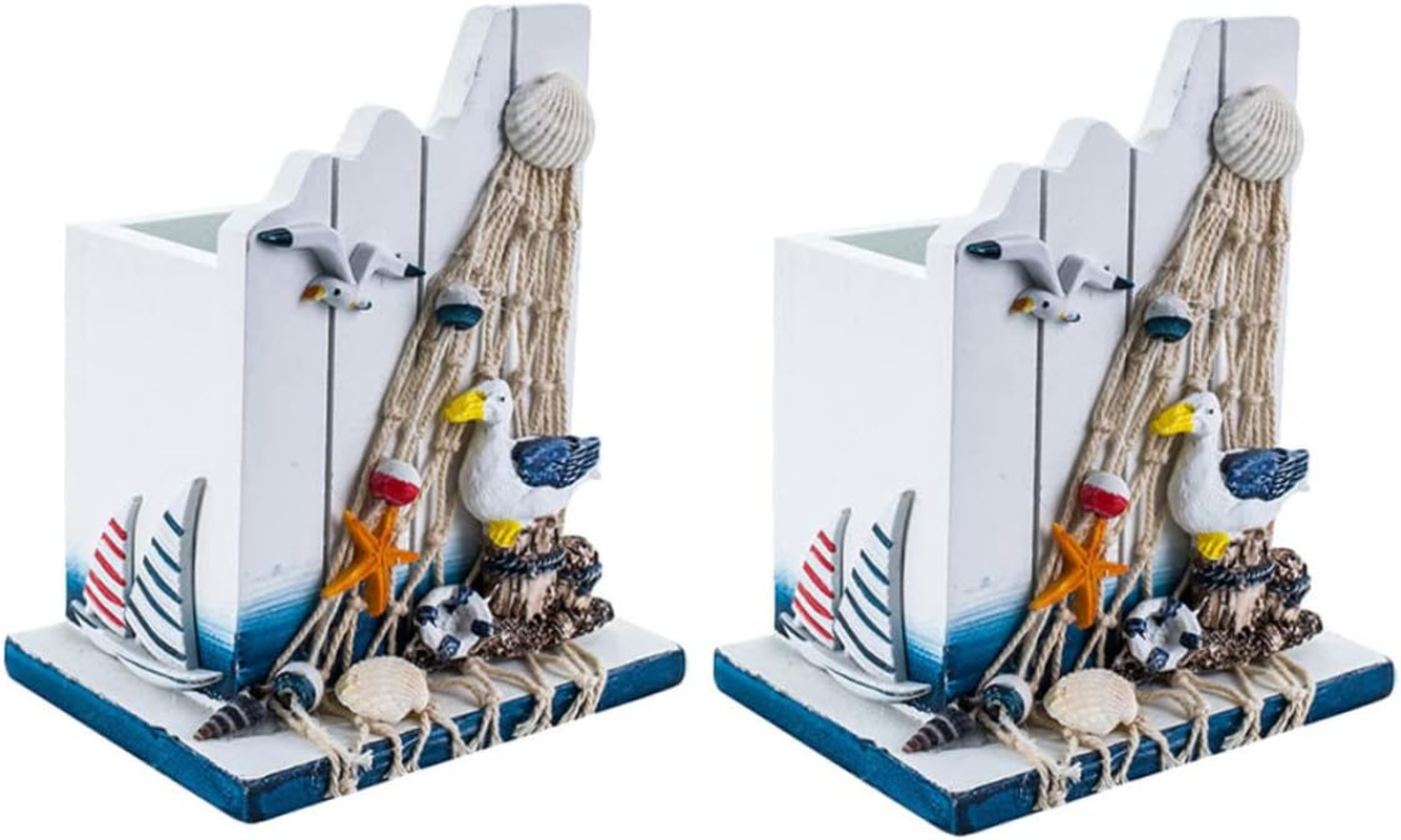NUOBESTY 2Pcs Desk Pen Pencil Holder Wooden Mediterranean Style Stationery Organizer Capacity Office School Classroom Storage Box image number 6