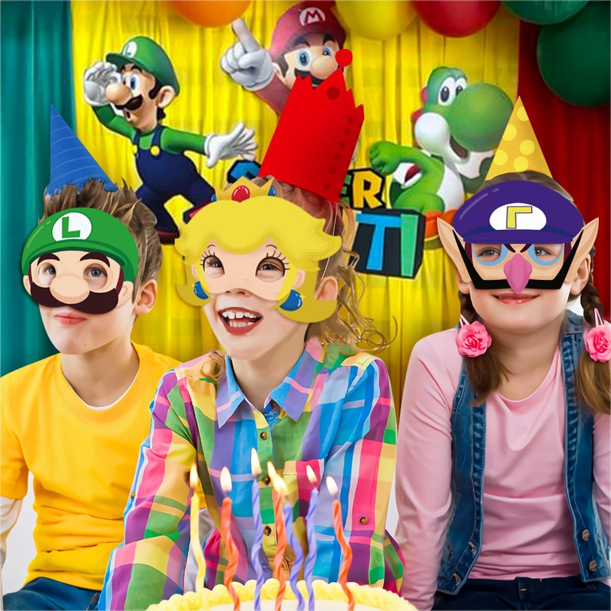 Deluisho Mario Party Masks, Mario Brother Masks, Super Mario Party Supplies Cute Mario Mask for Boys and Girls Party Masquerade for Children image number 1