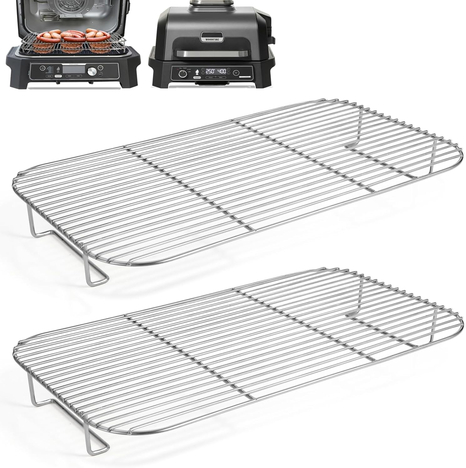 2Pcs Stainless Steel Rack Set for Ninja XSKRSTRKXL Woodfire OG800 and OG900 Series, Grill Rack Accessories for Ninja OG850 OG951 Woodfire Pro XL Outdoor Grill & Smoker image number 1
