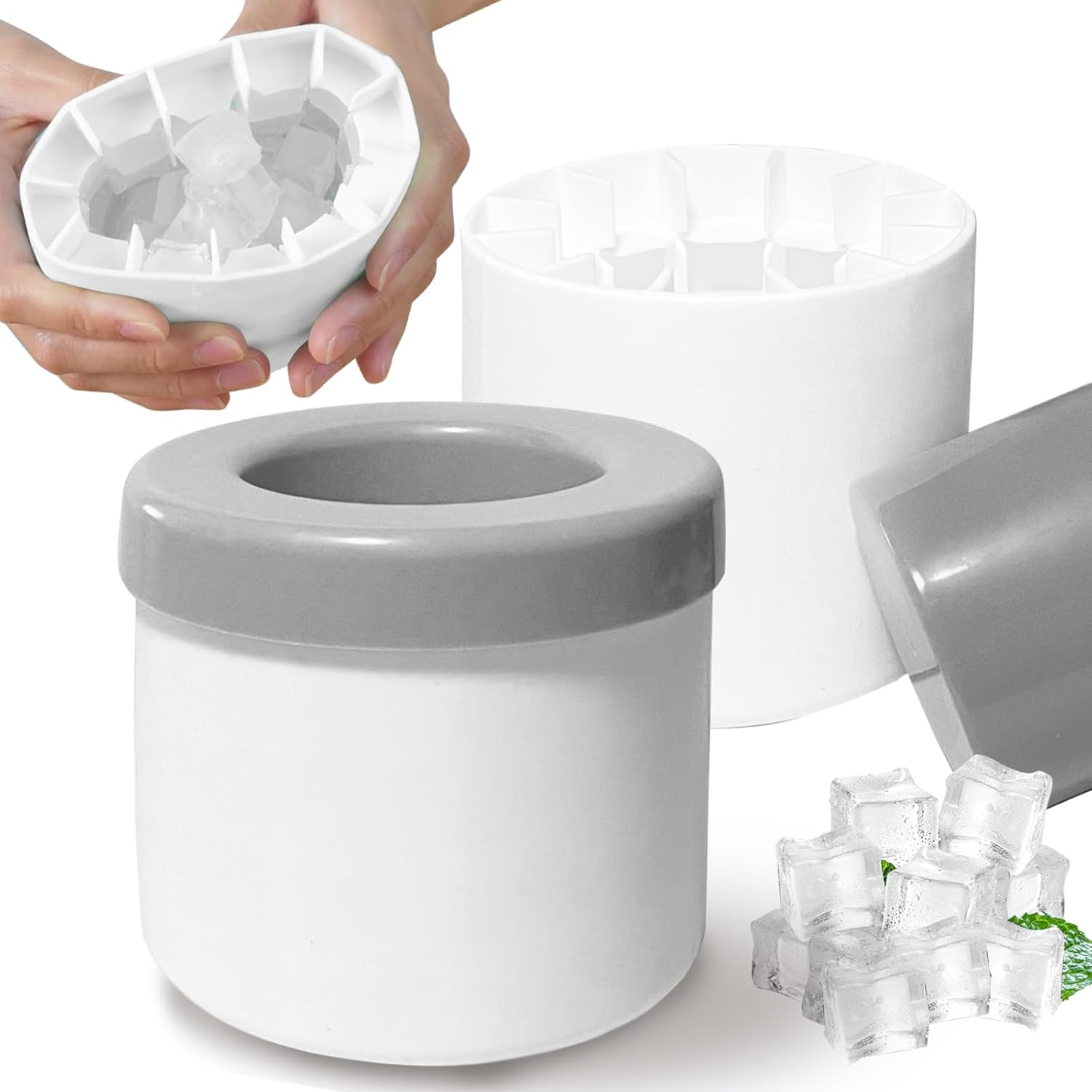 Ice Making Bucket, Quick-Freeze Silicone Ice Cube Tray with Easy Release and Compact Design (Grey) image number 1